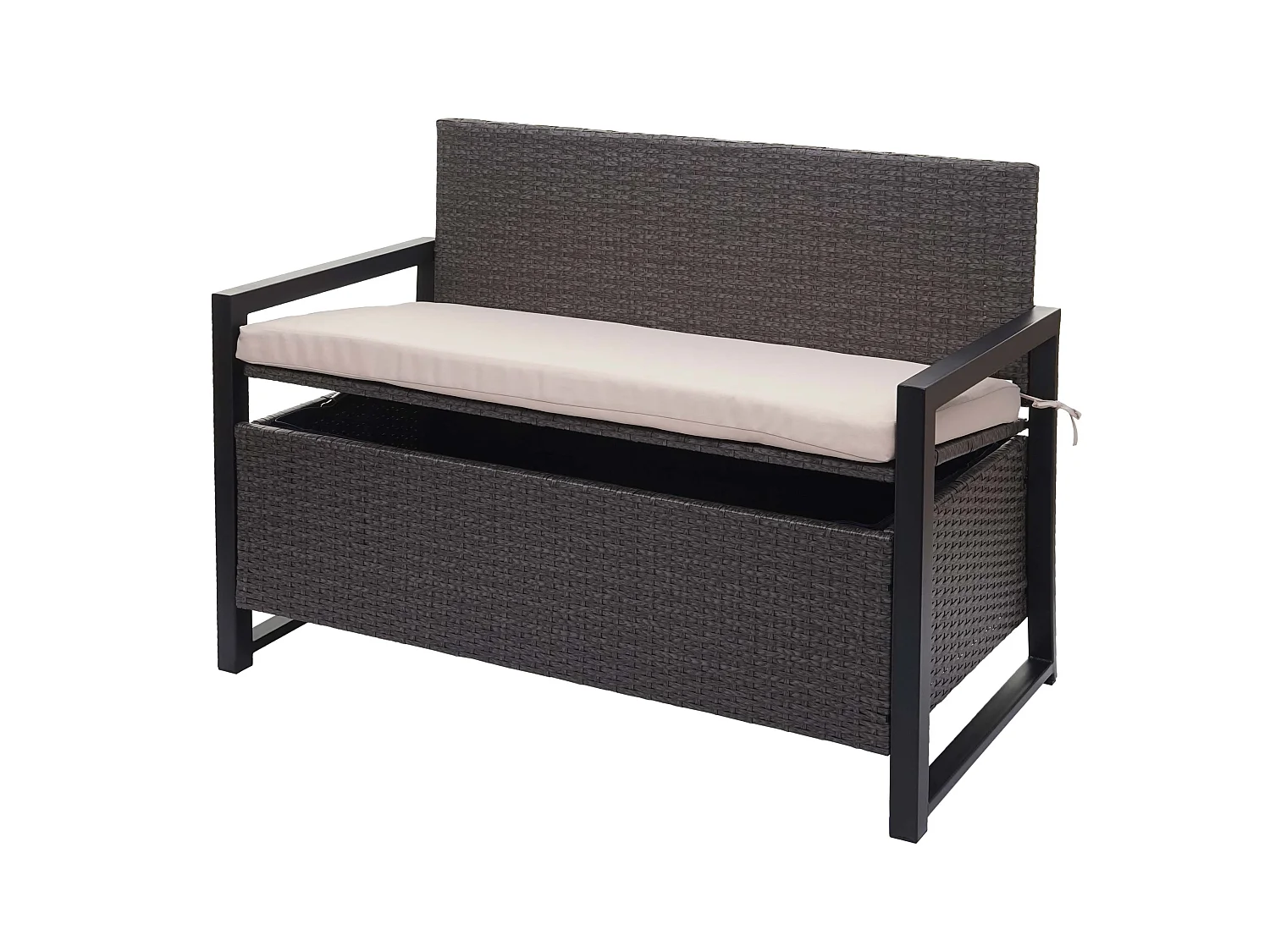 Poly-Rattan Banc 2 places MCW-F39,  gris, coussins beige