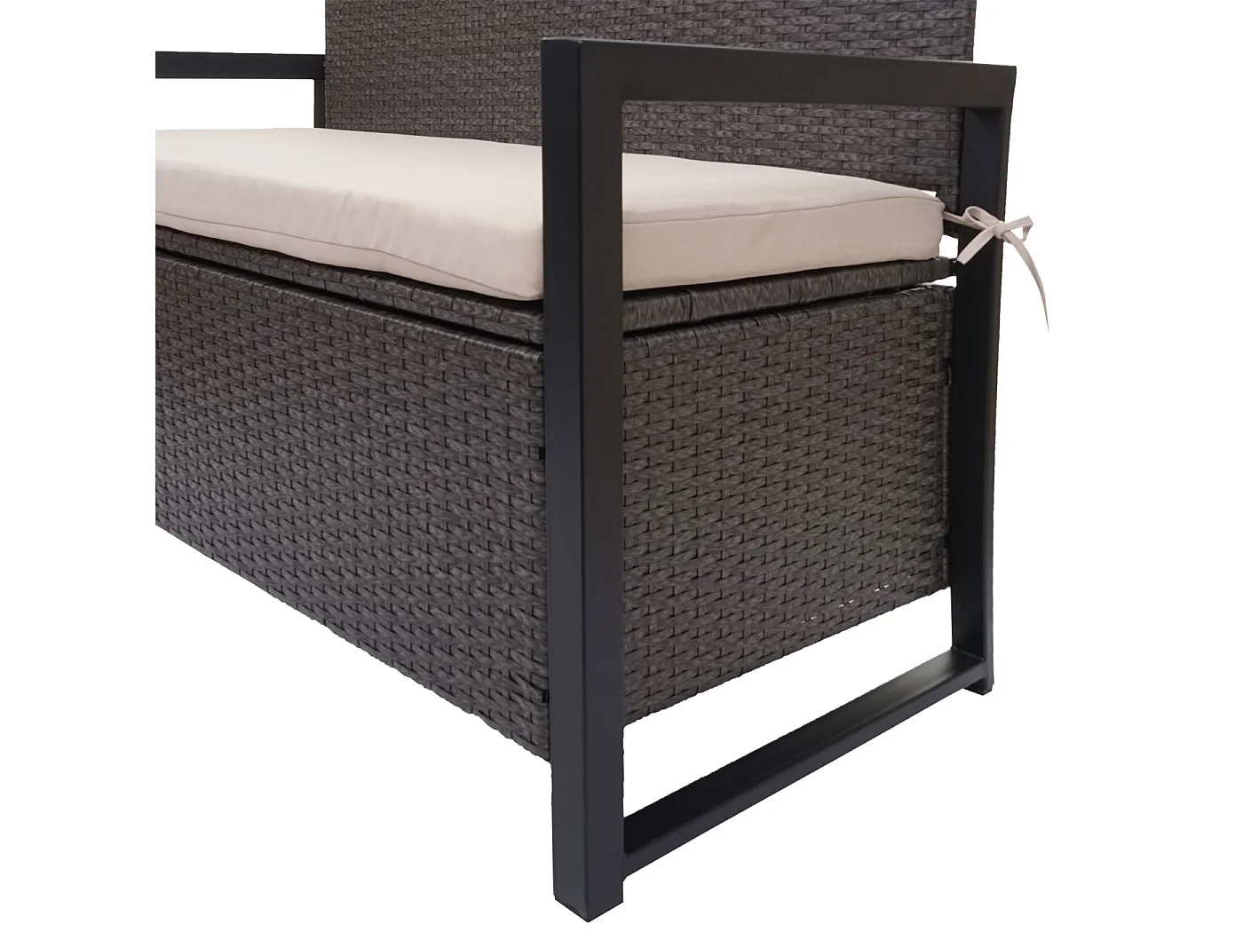 Poly-Rattan Banc 2 places MCW-F39,  gris, coussins beige