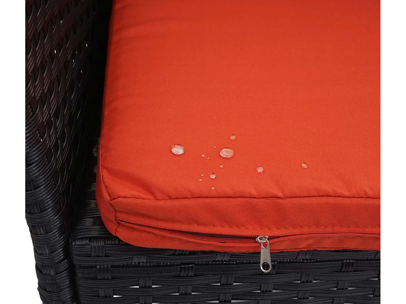 Banco de jardín de polirratán Hamar,  negro, cojín terracota