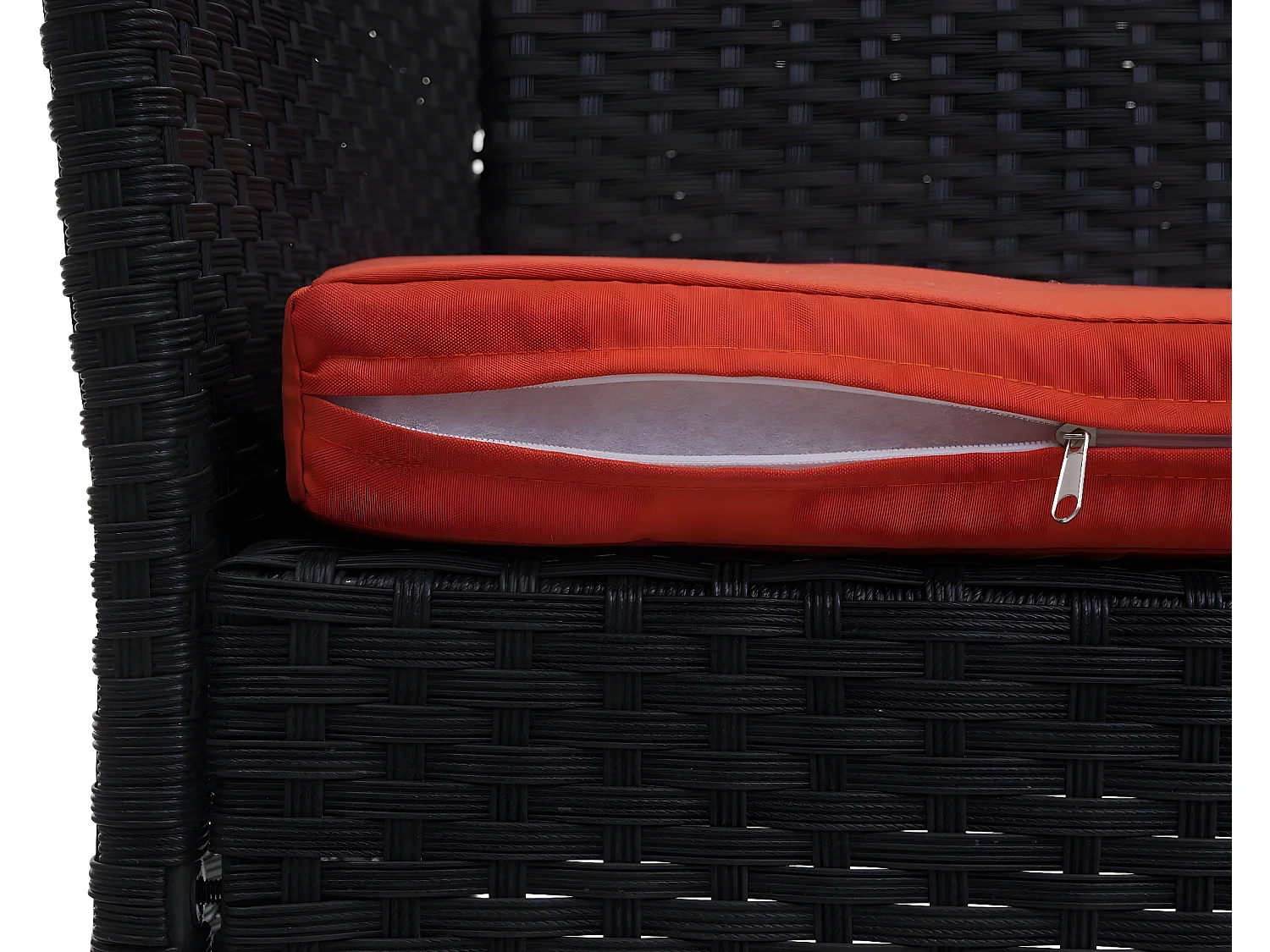 Banco de jardín de polirratán Hamar,  negro, cojín terracota