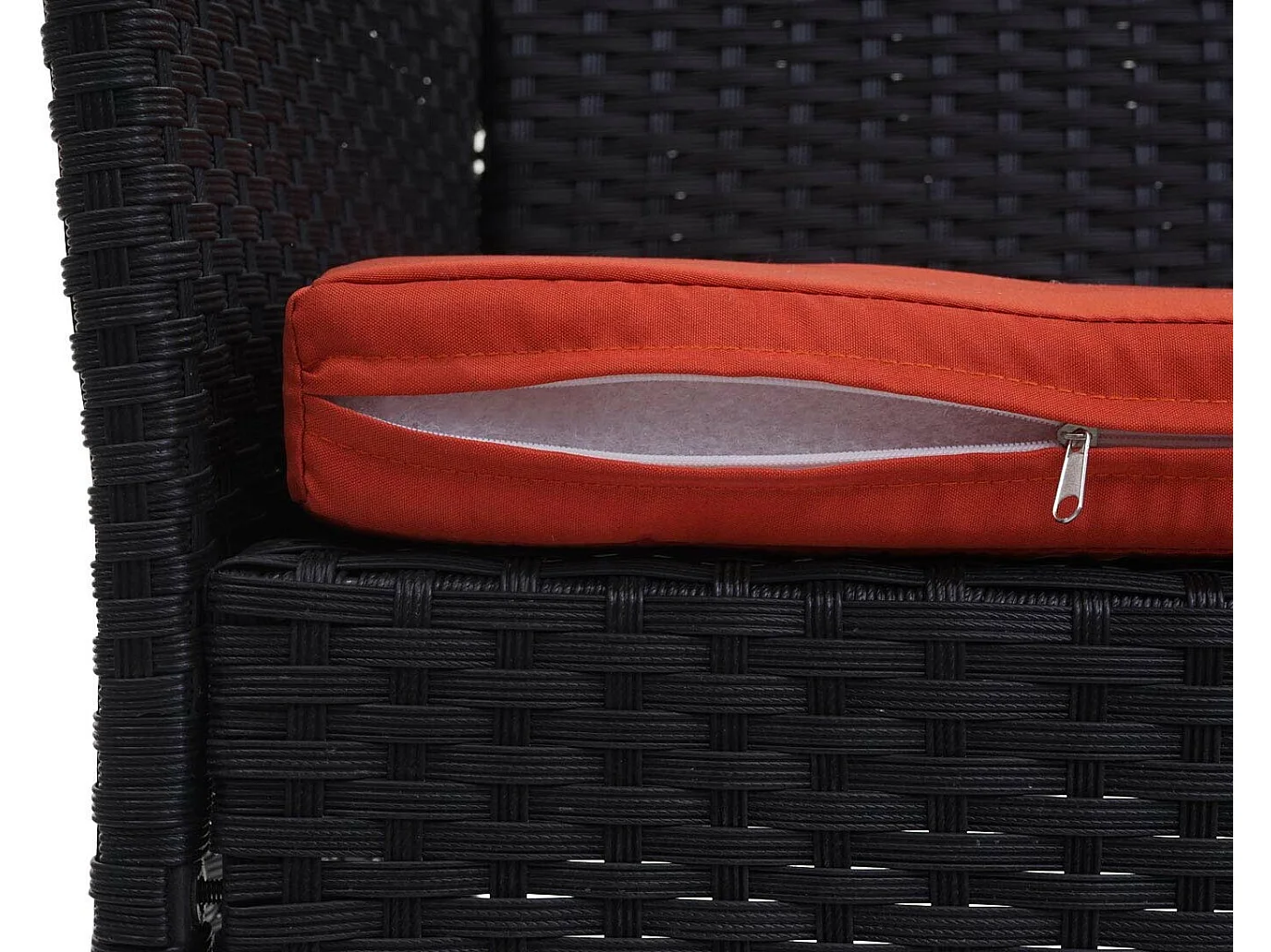 Banc de jardin en poly rotin Hamar,  noir, coussin terre cuite