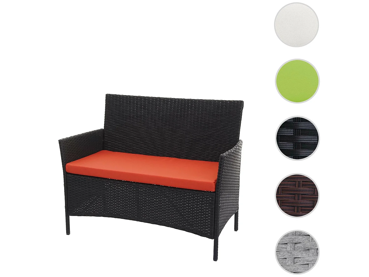 Banc de jardin en poly rotin Hamar,  noir, coussin terre cuite