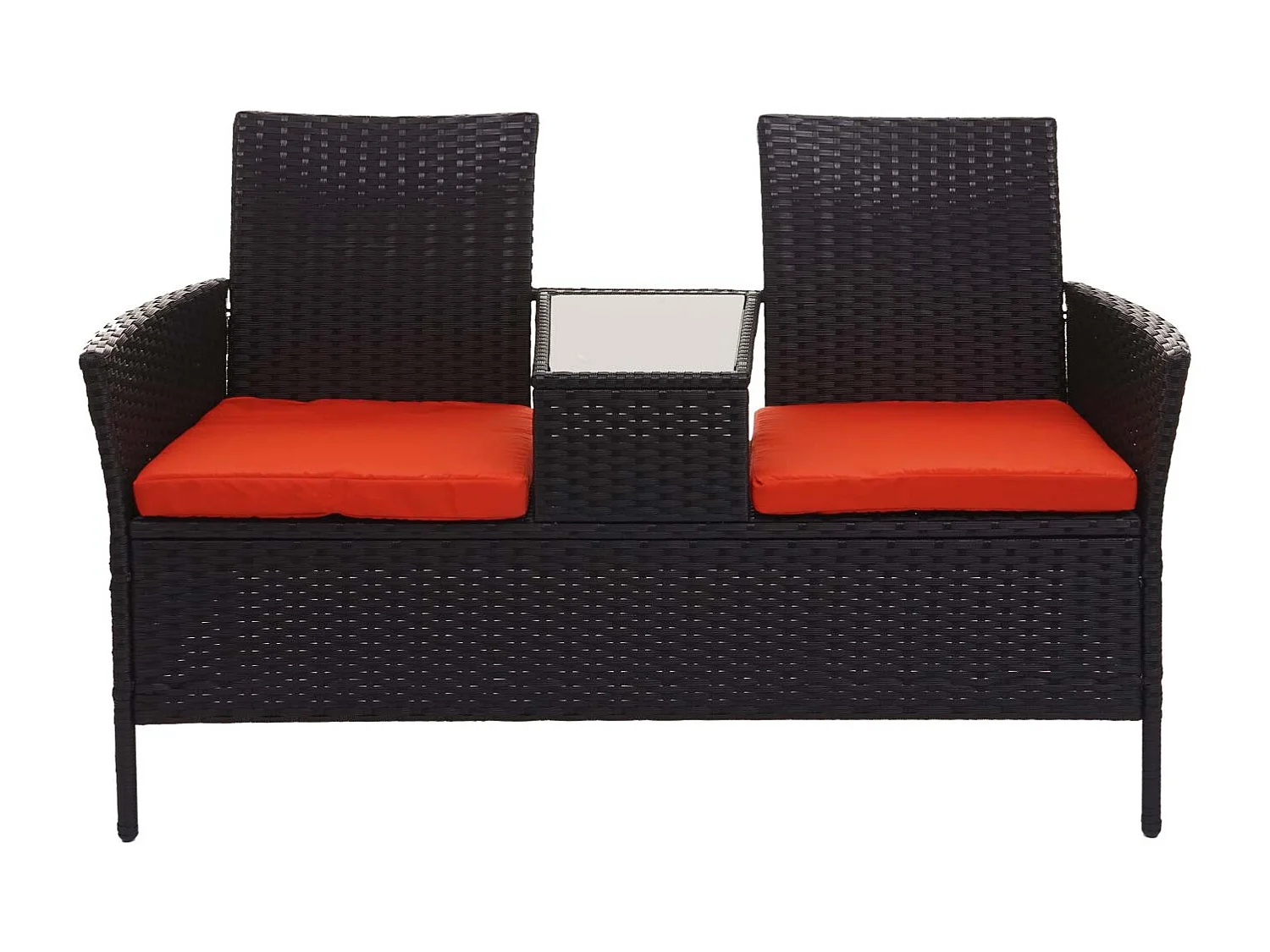 Poly-Rattan Sitzbank mit Tisch MCW-E24, Schwarz, Kissen terracotta