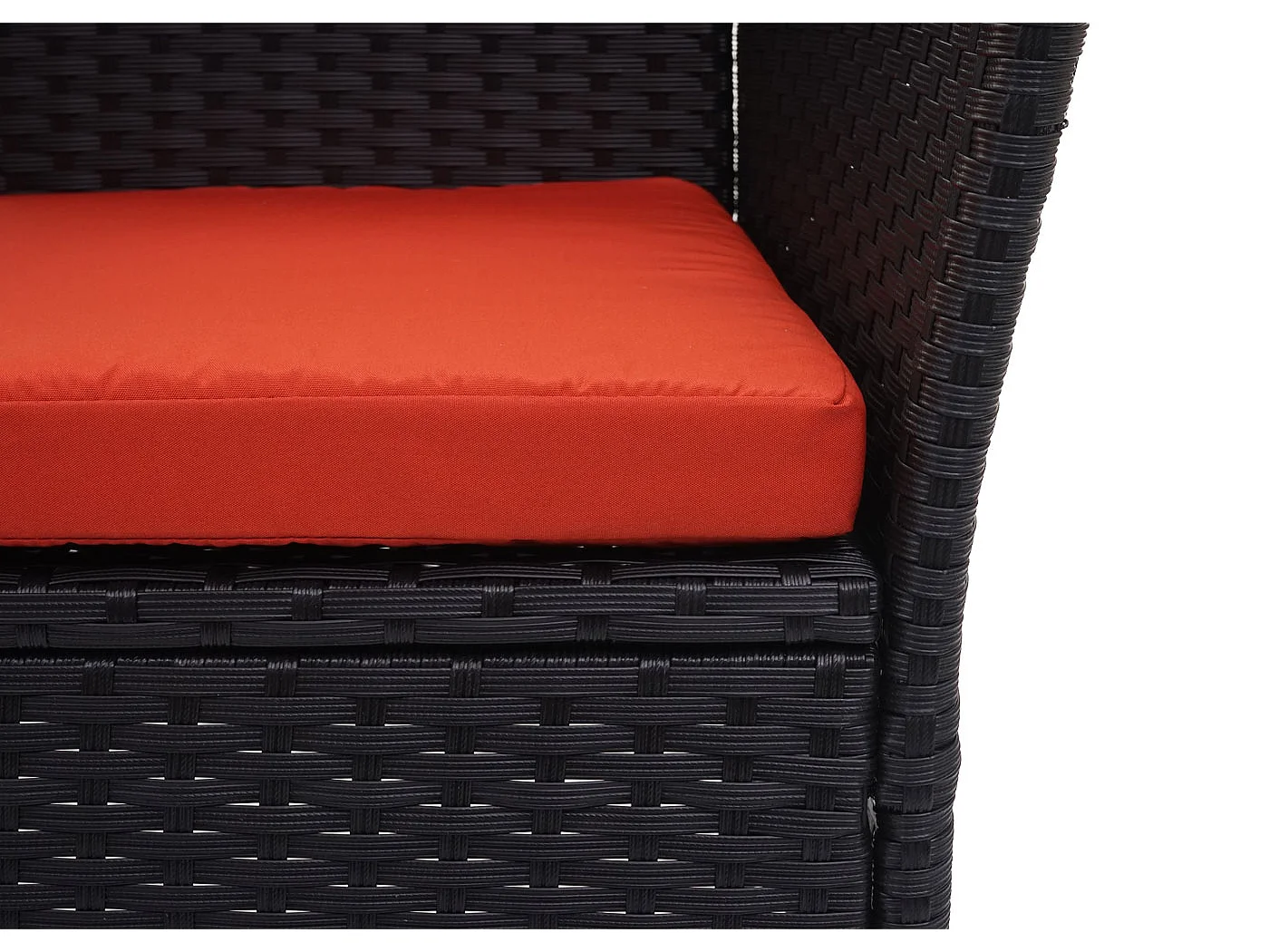 Poly-Rattan Sitzbank mit Tisch MCW-E24, Schwarz, Kissen terracotta
