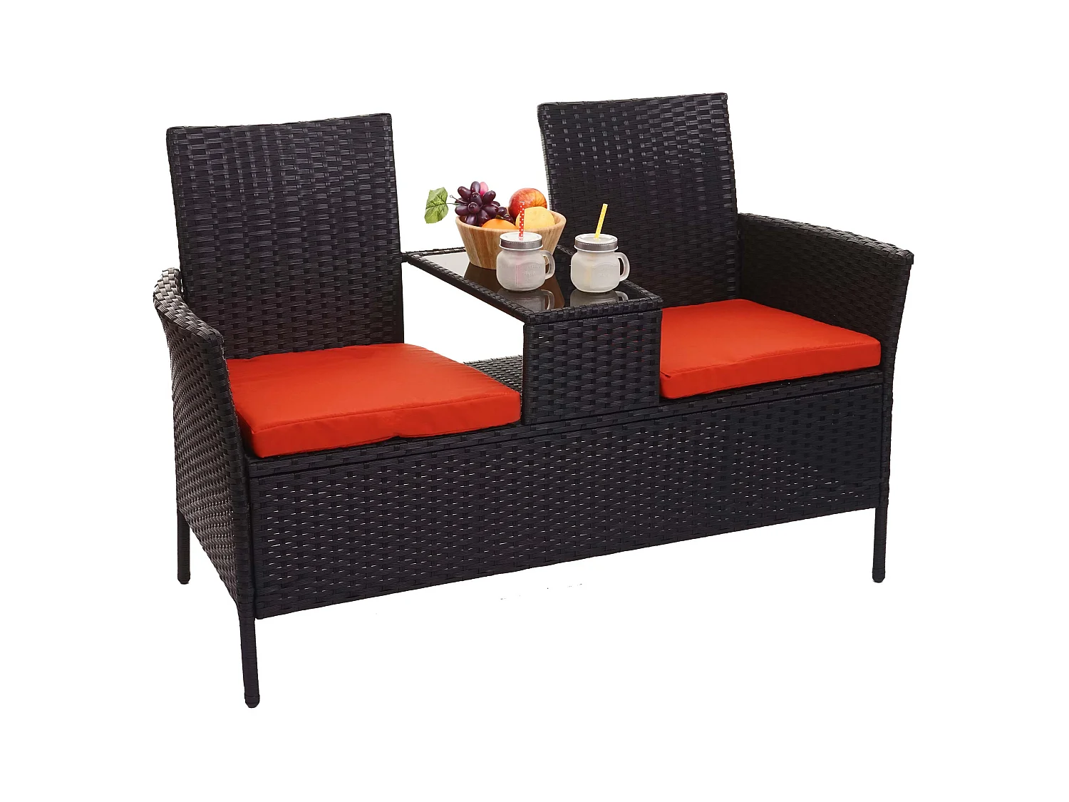 Poly-Rattan Banc avec table MCW-E24,  noir, coussin terre cuite