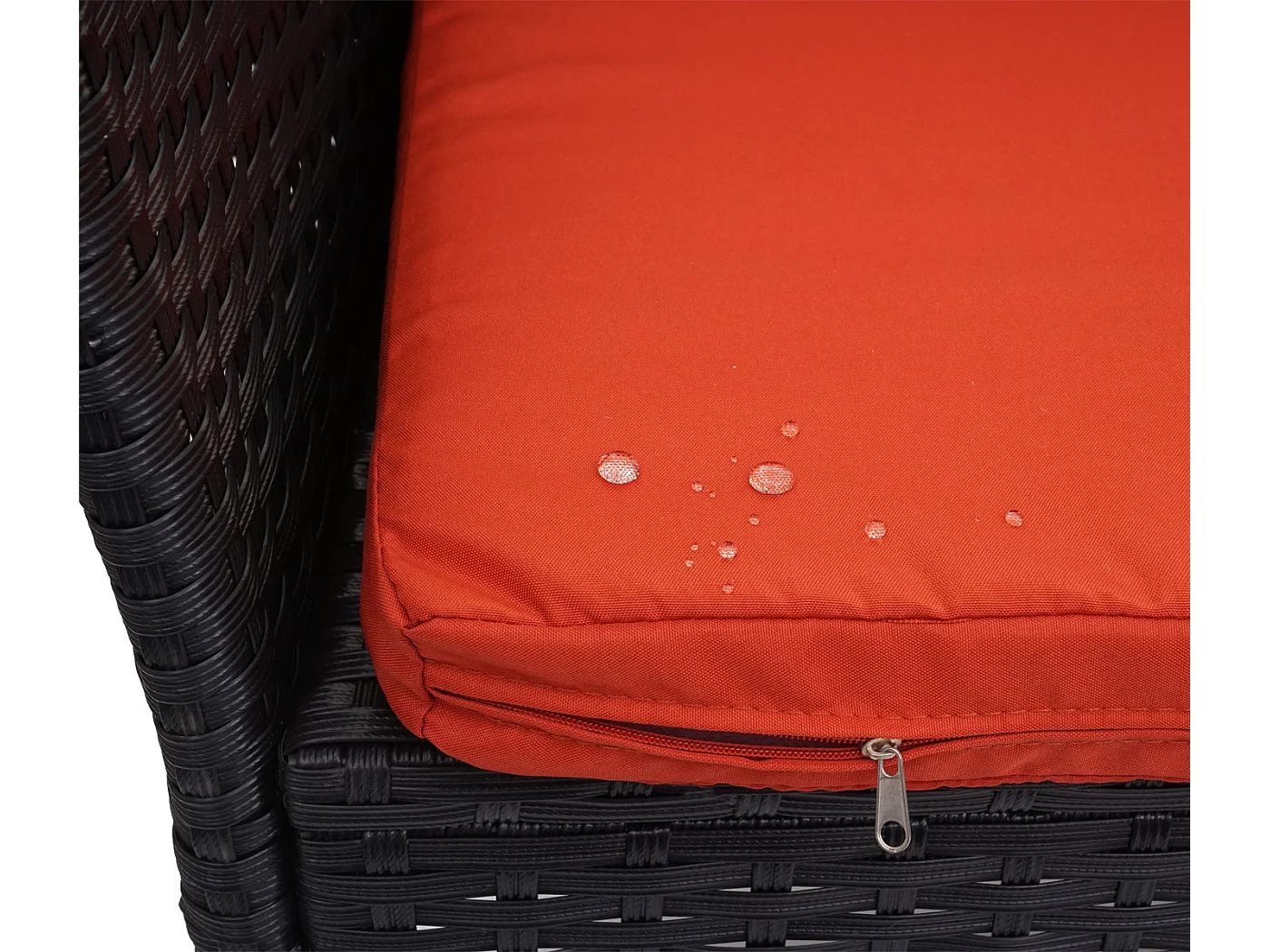 Poly-rattan bank met tafel MCW-E24,  zwart, terracotta kussens