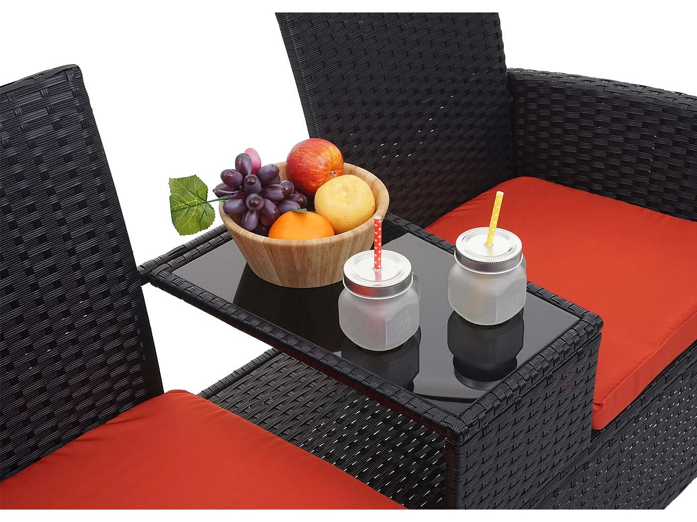 Poly-Rattan Banc avec table MCW-E24,  noir, coussin terre cuite