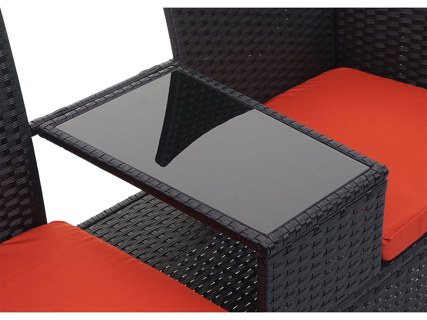 Poly-Rattan Banc avec table MCW-E24,  noir, coussin terre cuite