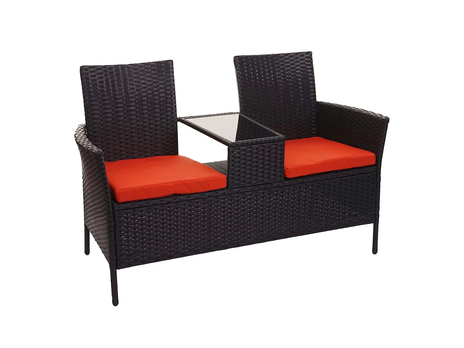 Ławka z polirattanowa MCW-E24,  czarna, poduszki w kolorze terakoty