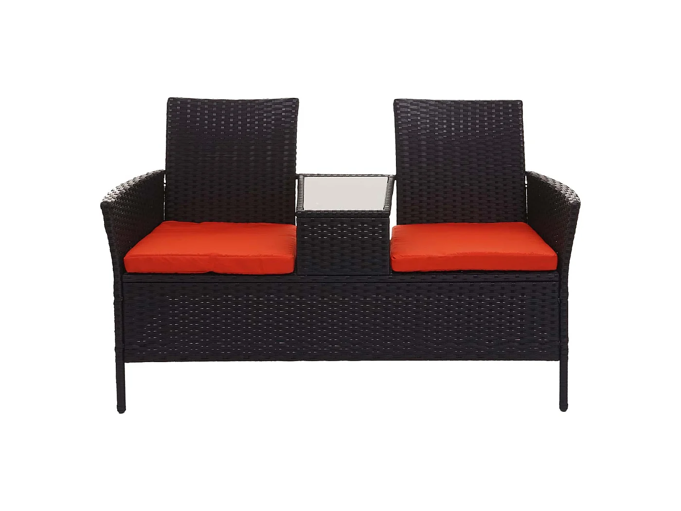 Ławka z polirattanowa MCW-E24,  czarna, poduszki w kolorze terakoty