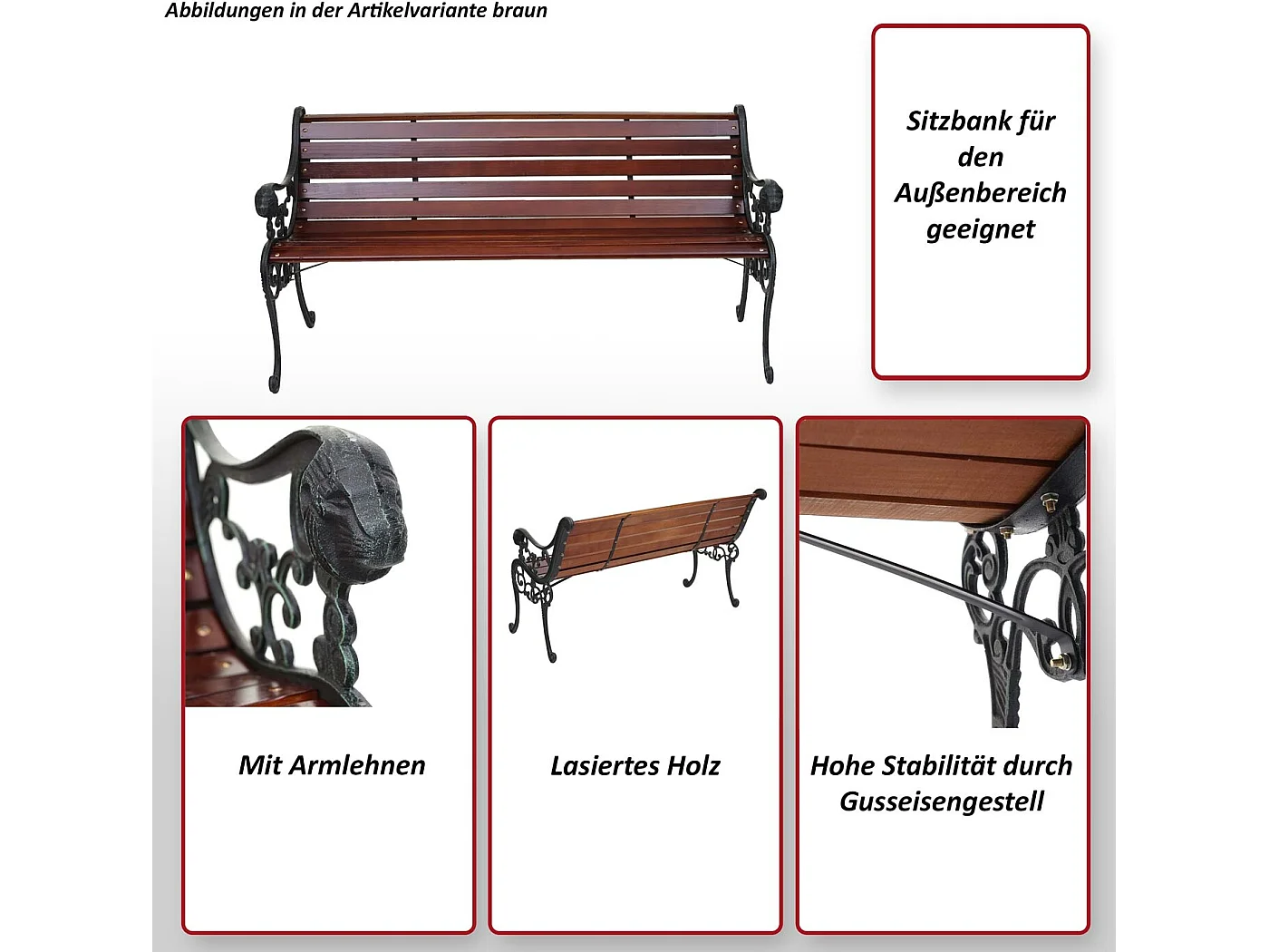 Banc de jardin MCW-F98 2 places,  2 places, 125cm marron