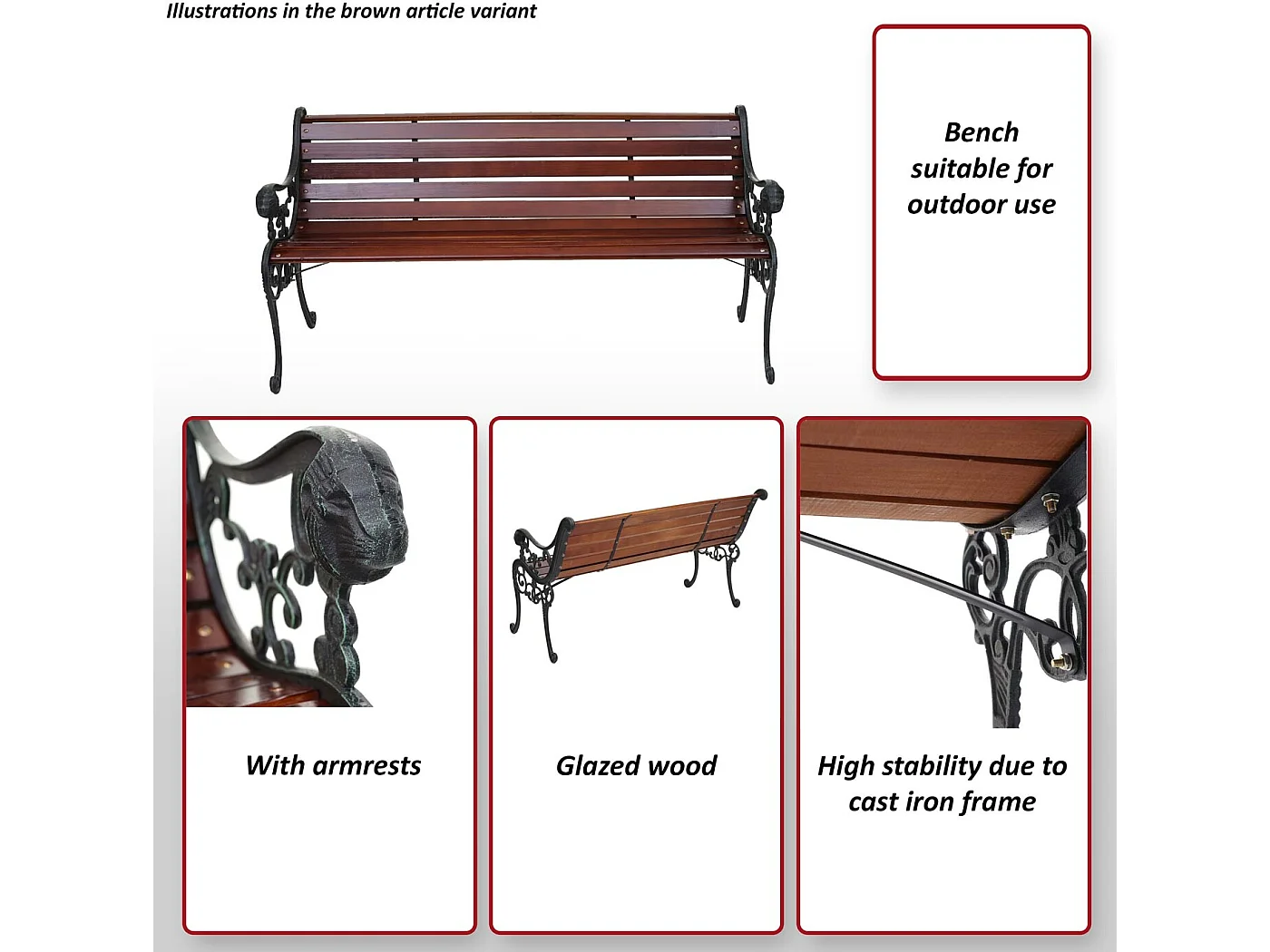 Banc de jardin MCW-F98 2 places,  2 places, 125cm marron