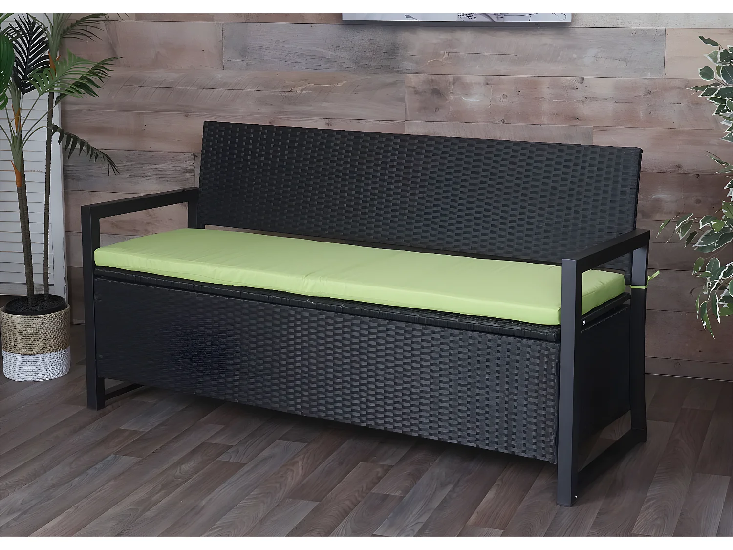 Poly-Rattan Banc 3 places MCW-F39,  anthracite, coussin vert