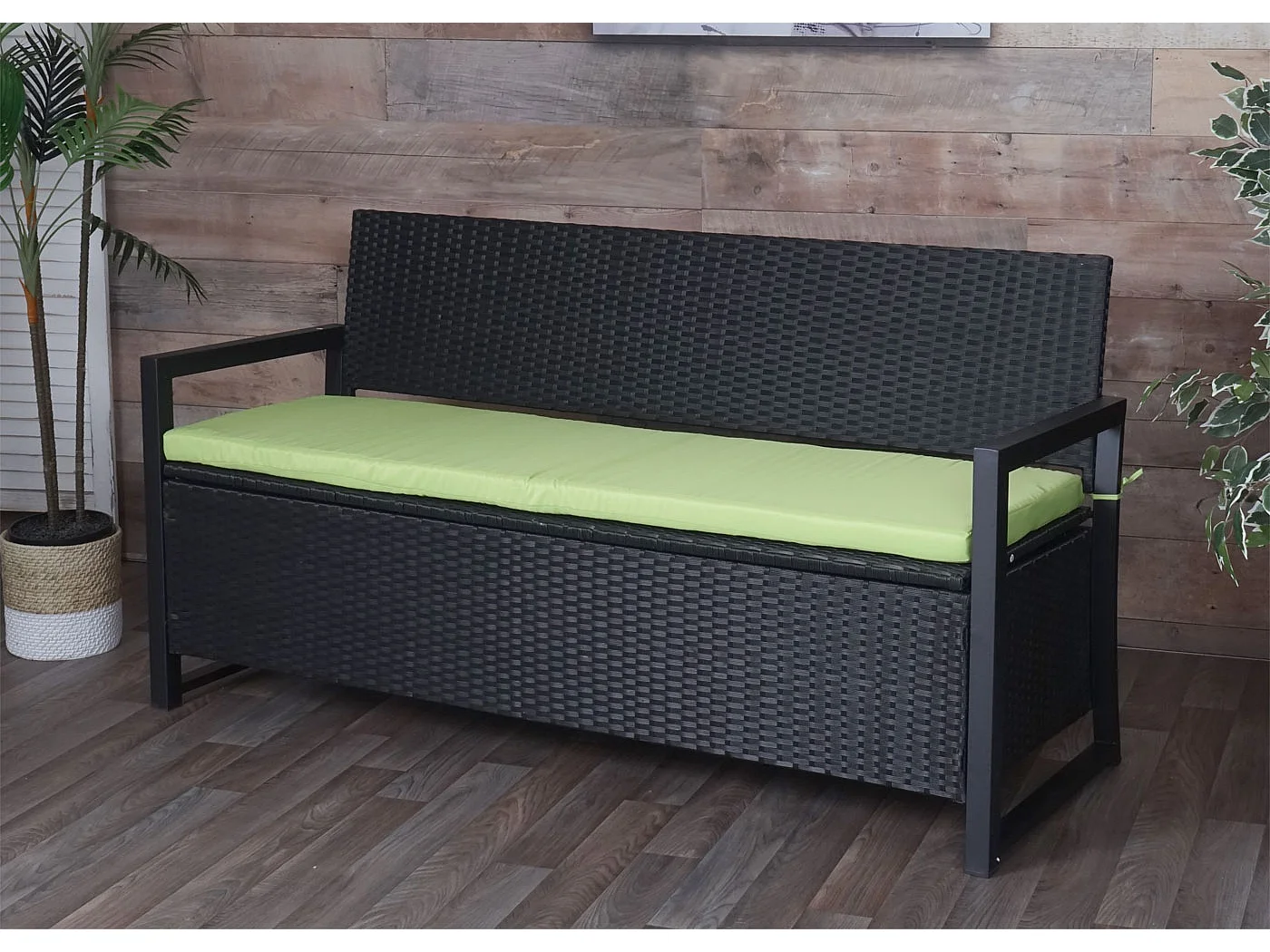 Polyrotan driezitsbank MCW-F39,  antraciet, kussens groen