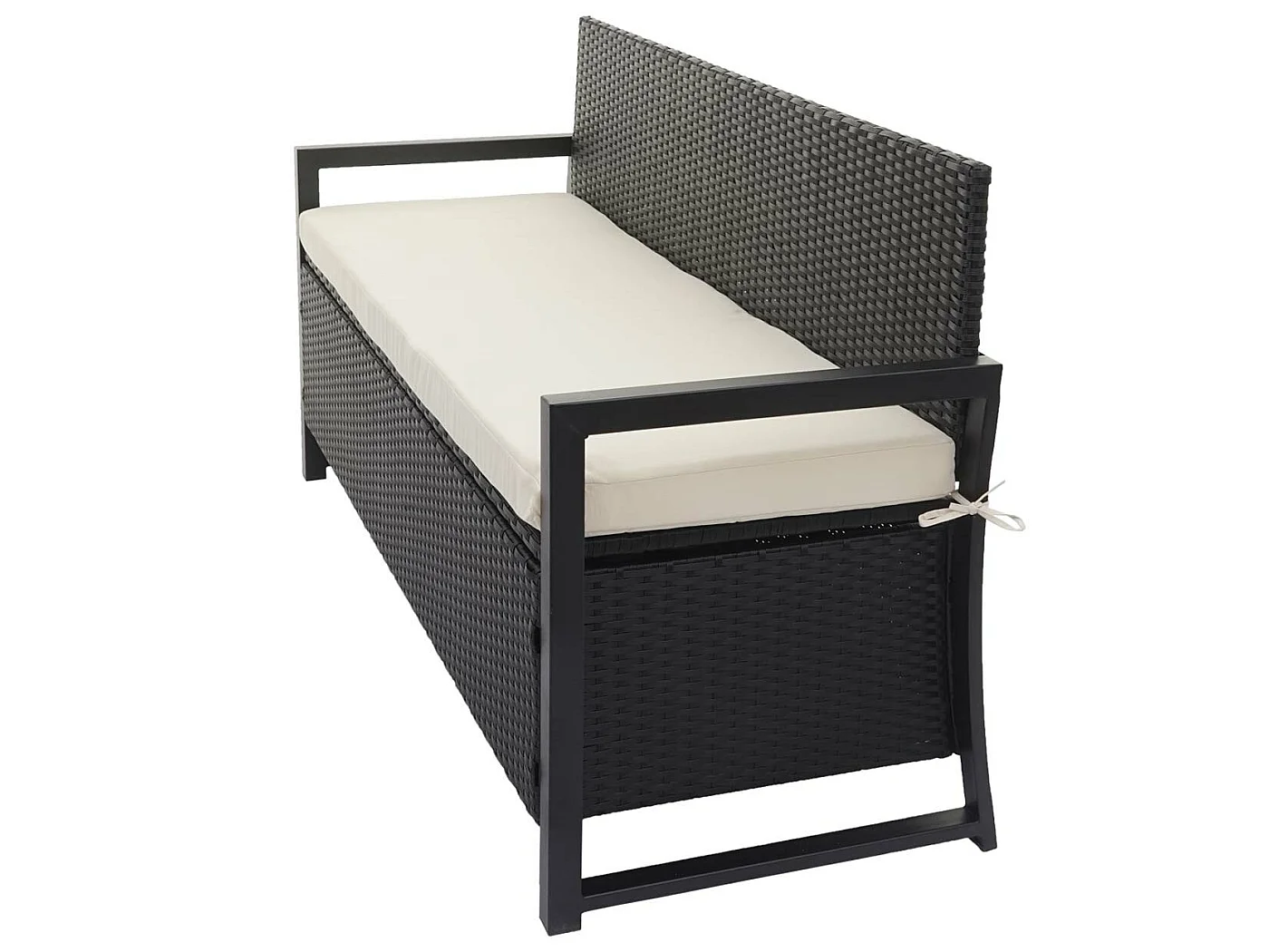 Ławka 3-osobowa z polirattanu MCW-F39,  antracyt, poduszki kremowe