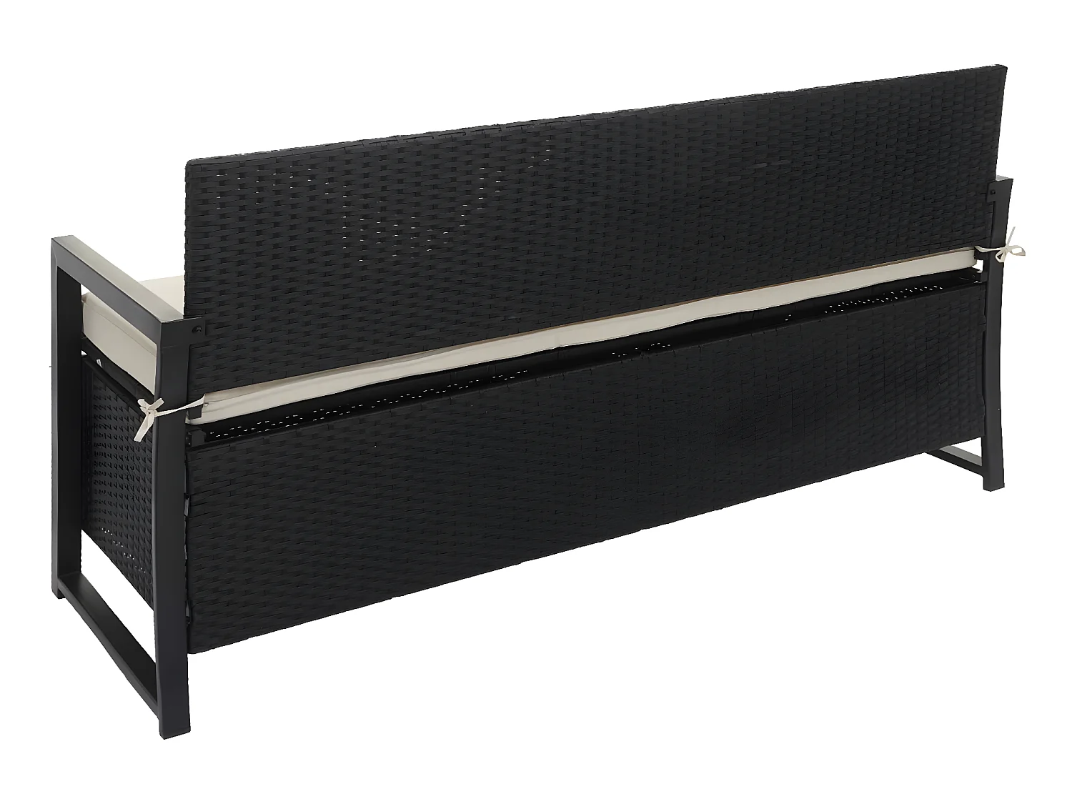 Ławka 3-osobowa z polirattanu MCW-F39,  antracyt, poduszki kremowe