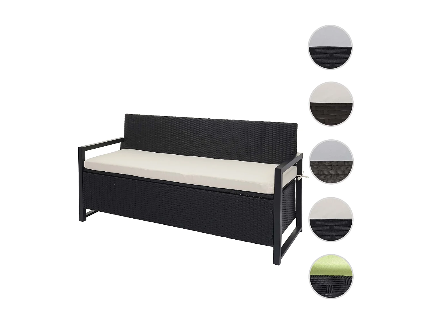 Poly-Rattan 3er Sitzbank MCW-F39, Anthrazit, Kissen creme