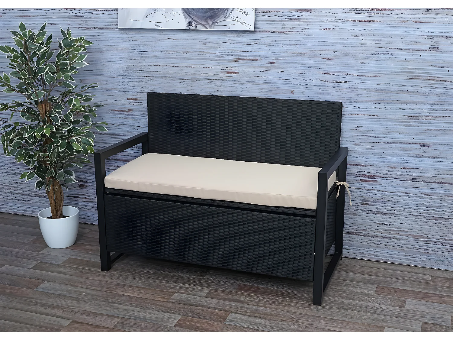 Poly-Rattan Banc 2 places MCW-F39,  anthracite, coussins beige