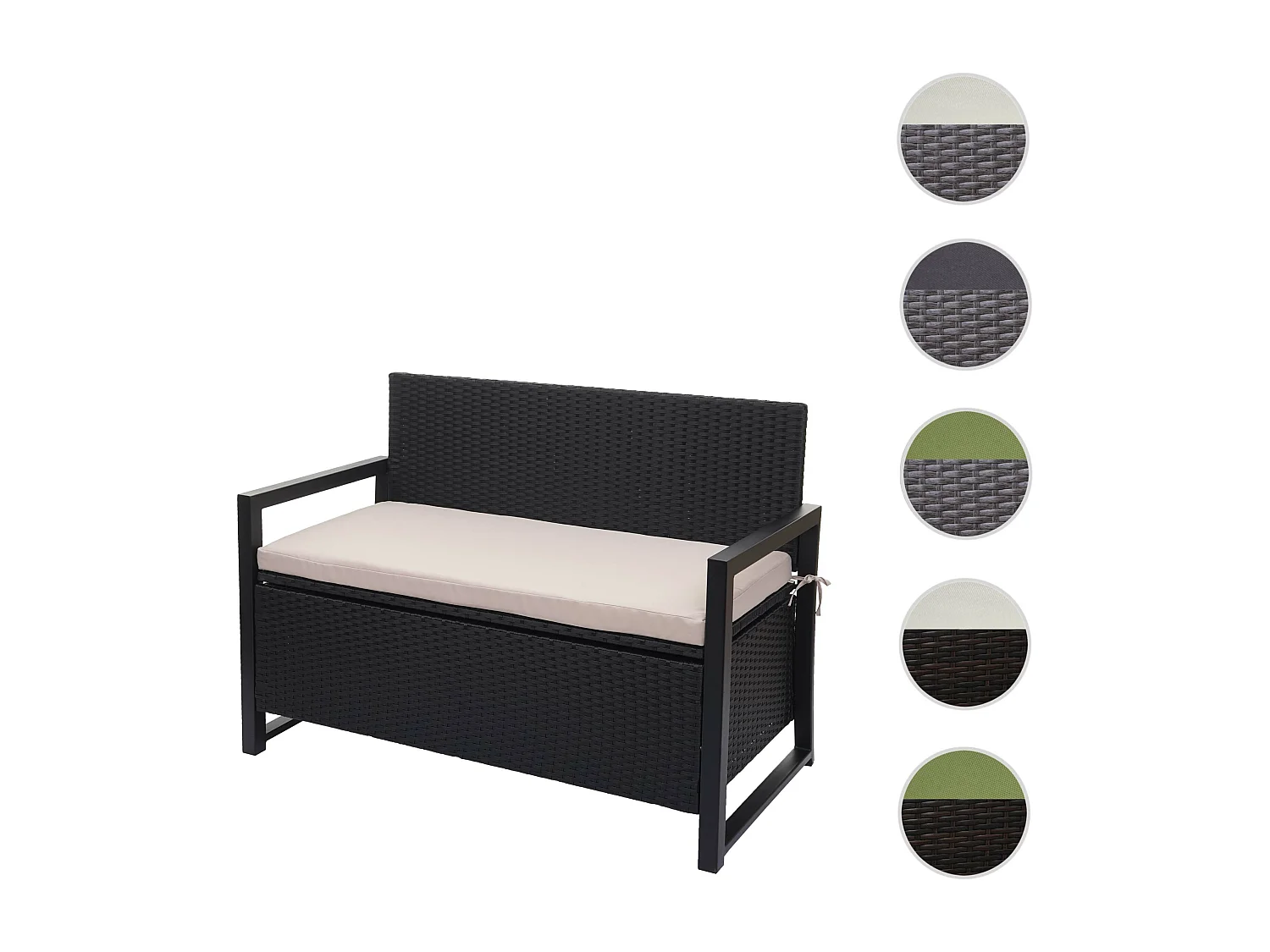 Poly-Rattan Banc 2 places MCW-F39,  anthracite, coussins beige