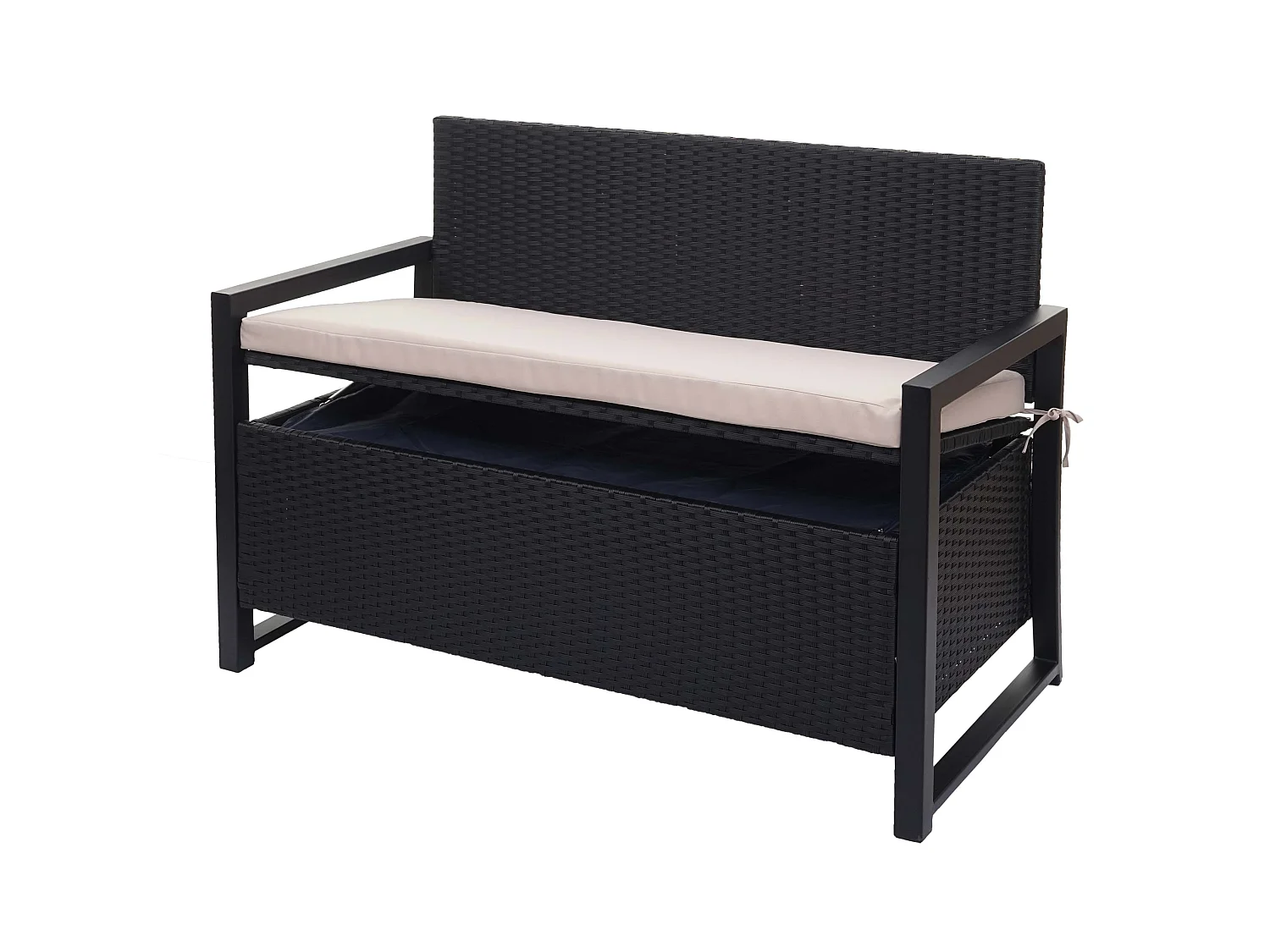 Ławka 2-osobowa z polirattanu MCW-F39,  antracyt, poduszki beżowe