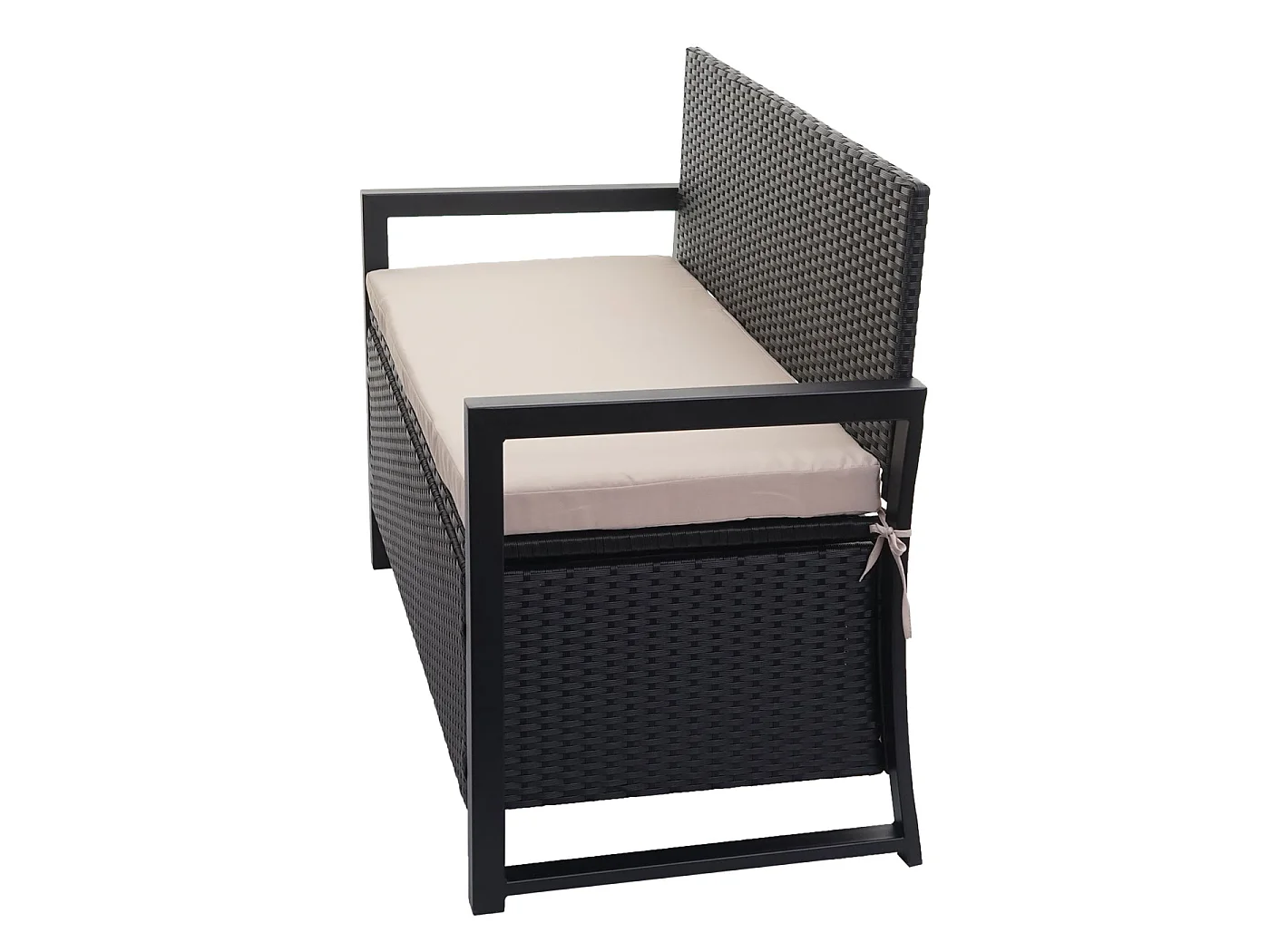 Ławka 2-osobowa z polirattanu MCW-F39,  antracyt, poduszki beżowe