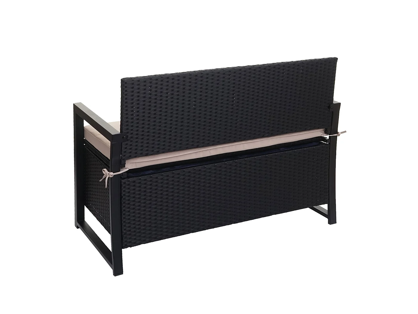 Ławka 2-osobowa z polirattanu MCW-F39,  antracyt, poduszki beżowe