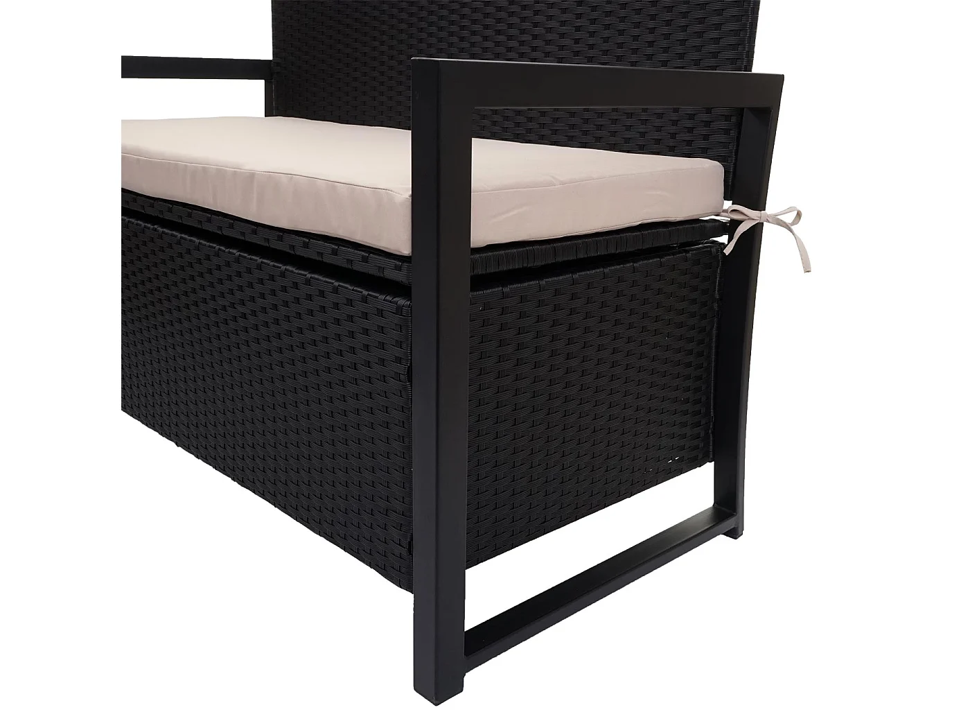 Ławka 2-osobowa z polirattanu MCW-F39,  antracyt, poduszki beżowe