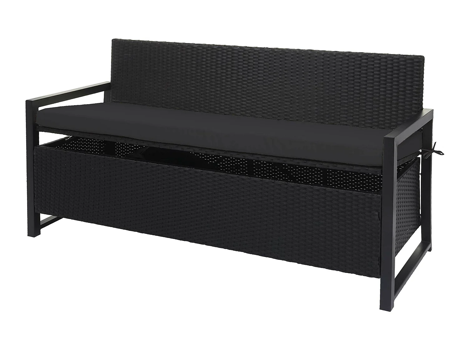 Ławka 3-osobowa z polirattanu MCW-F39,  antracyt, poduszki czarne