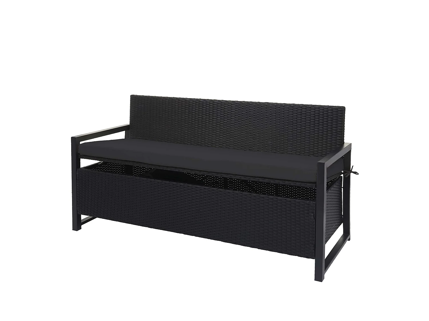 Ławka 3-osobowa z polirattanu MCW-F39,  antracyt, poduszki czarne