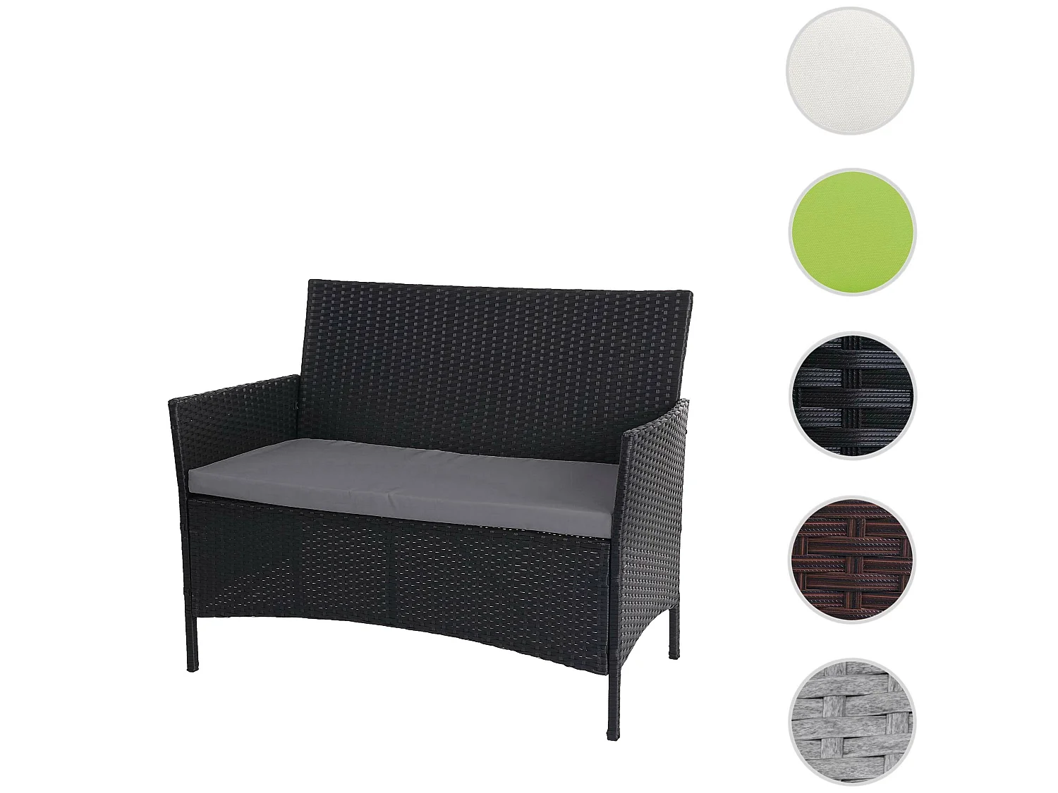 Banc de jardin en poly rotin Hamar,  anthracite, coussin anthracite