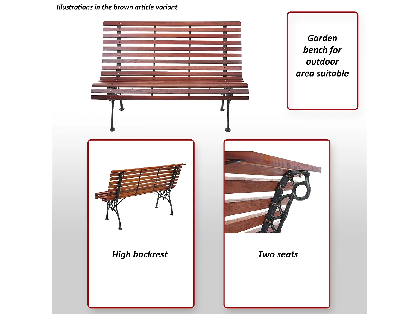 Banc de jardin MCW-F97 2 places,  2 places, 122cm, 24kg, marron
