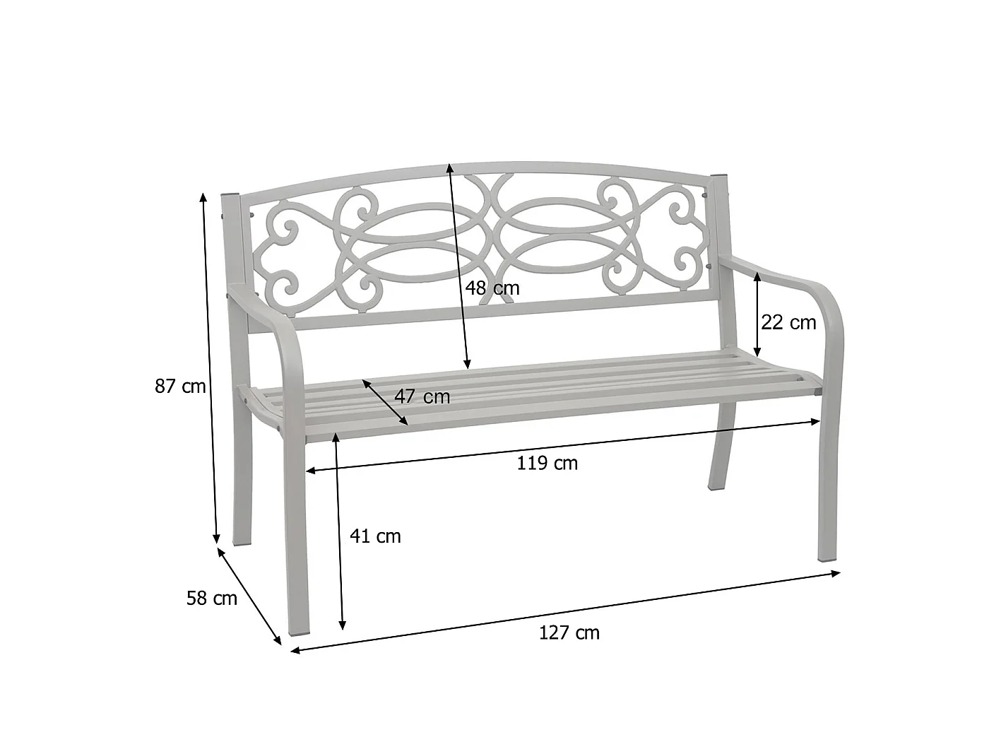 Banc de jardin MCW-F44,  gris