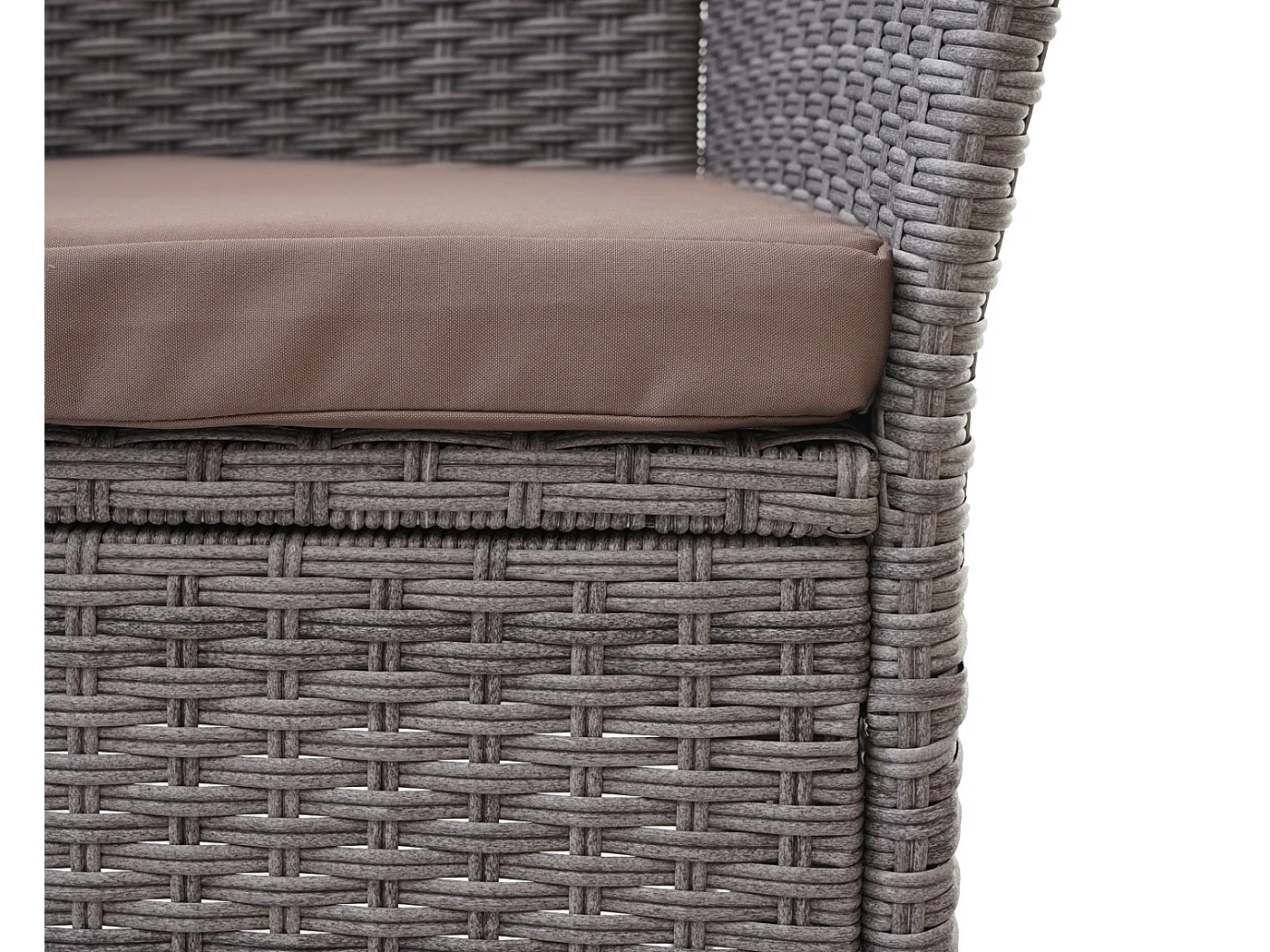 Banco de polirratán con mesa MCW-E24,  gris, cojines crema