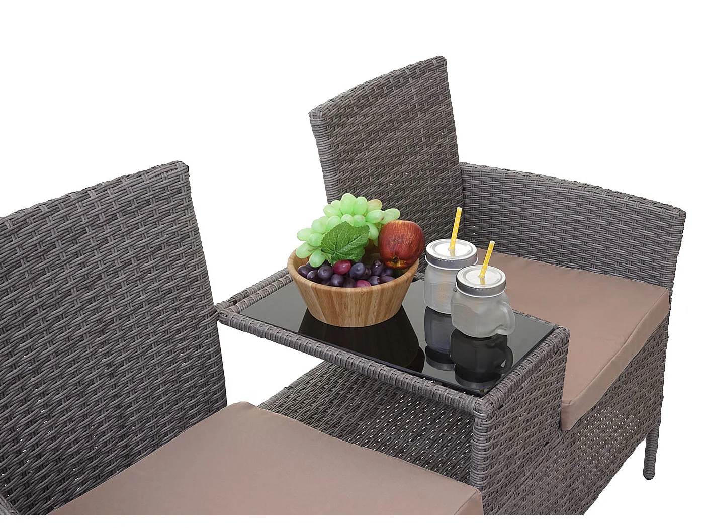 Polyrotan bank met tafel MCW-E24,  grijs, kussens crème