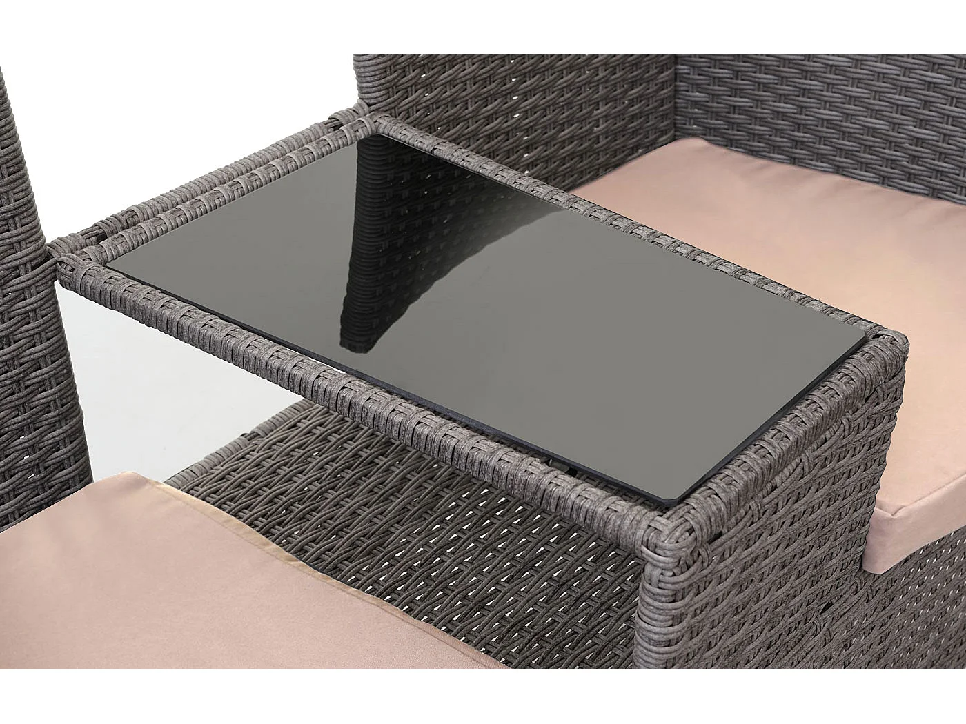 Polyrotan bank met tafel MCW-E24,  grijs, kussens crème