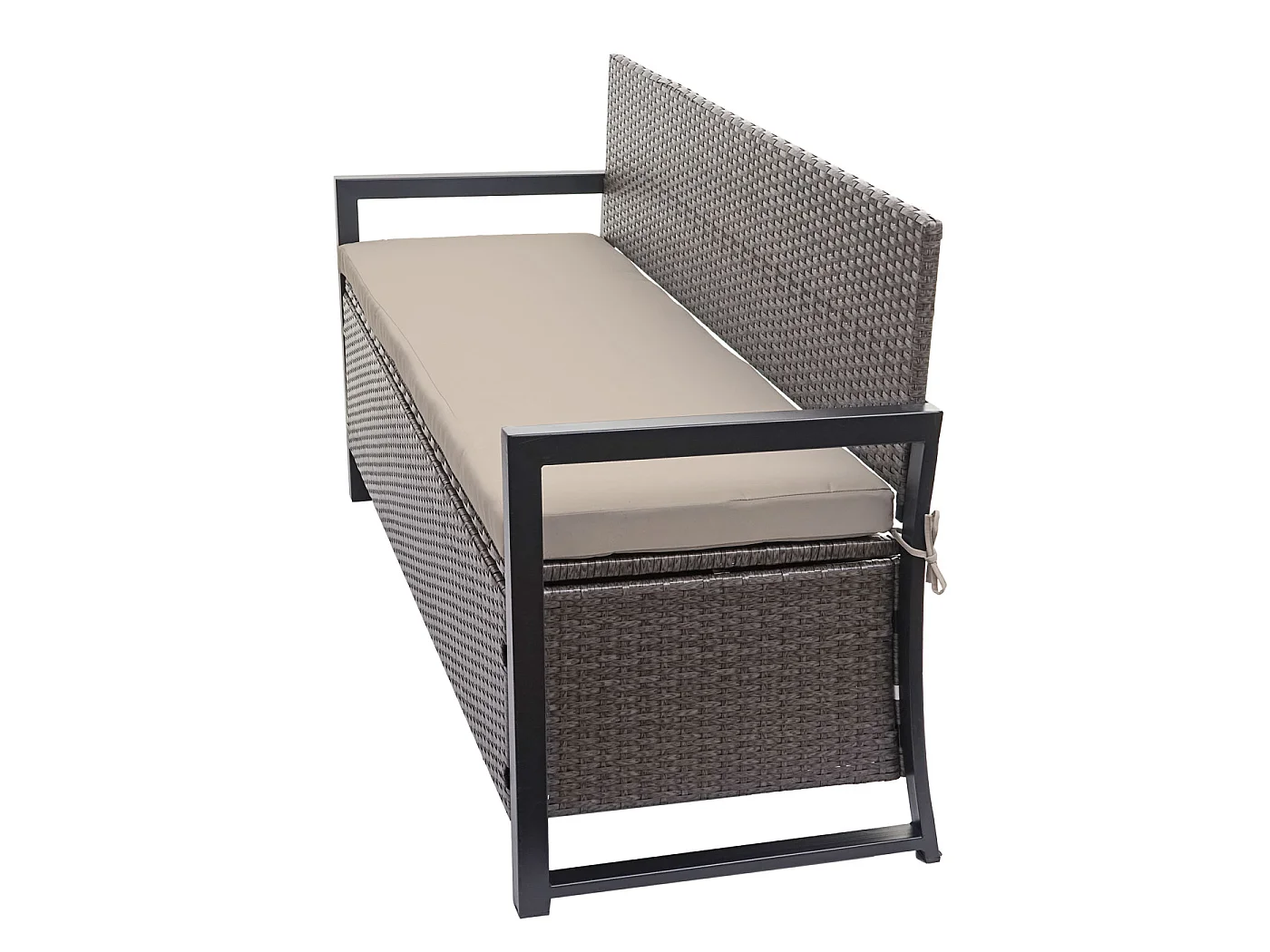 Poly-Rattan Banc 3 places MCW-F39,  gris chiné, coussin beige