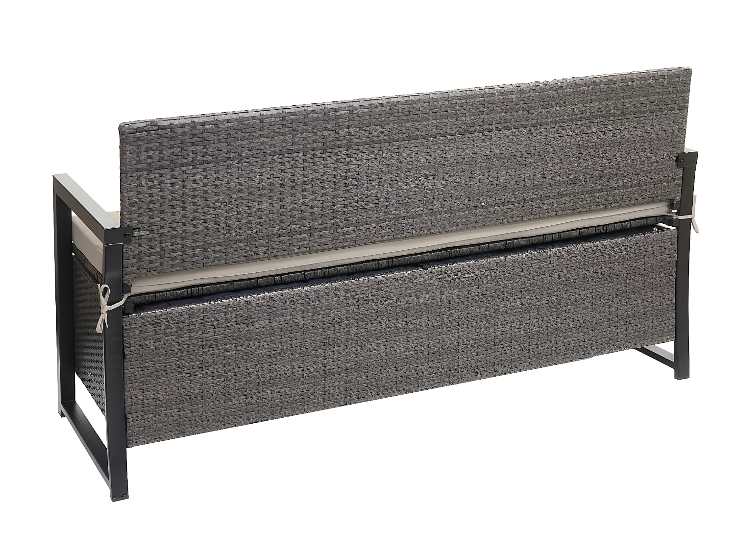 Poly-Rattan Banc 3 places MCW-F39,  gris chiné, coussin beige