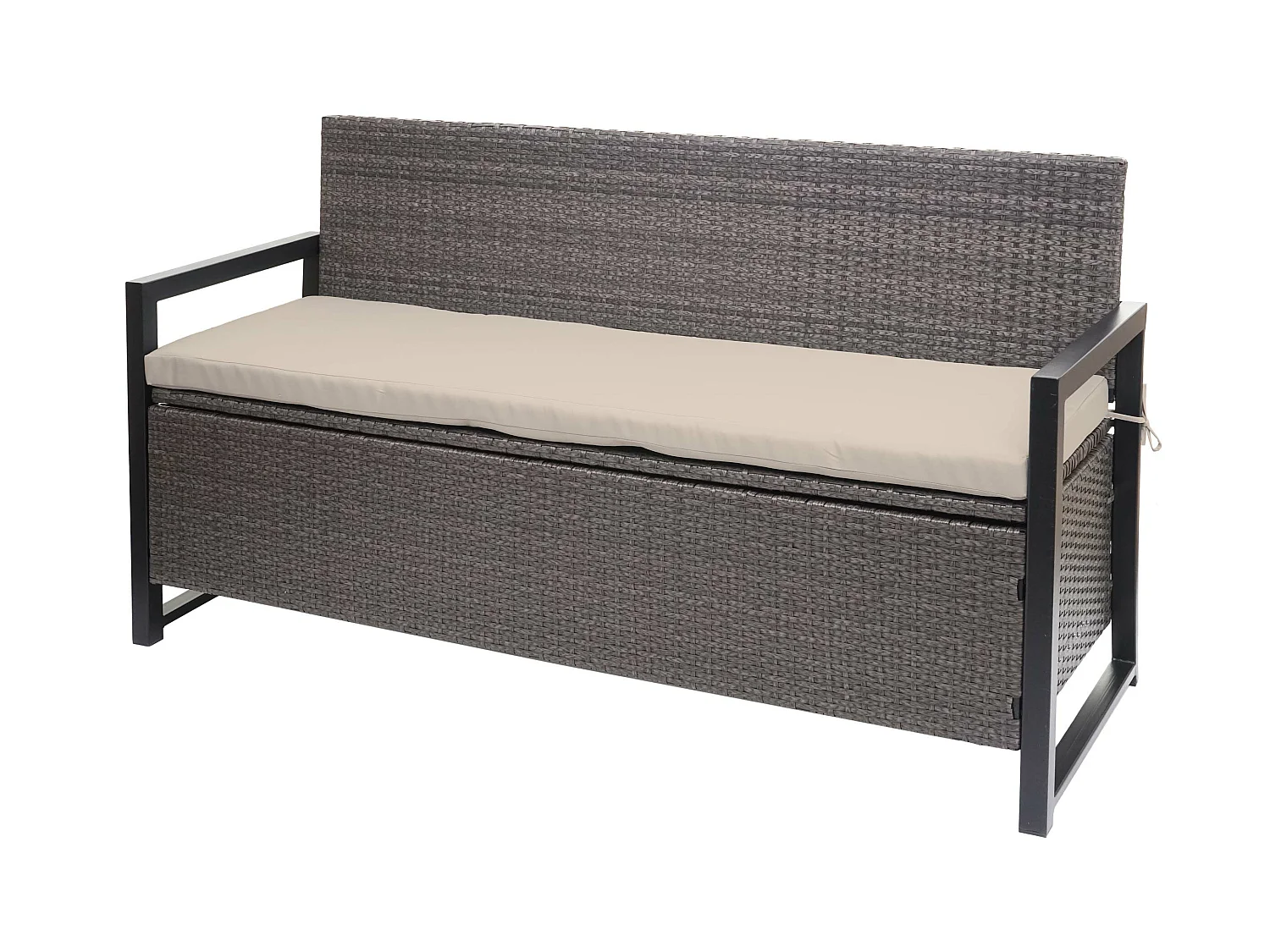 Poly-Rattan Banc 3 places MCW-F39,  gris chiné, coussin beige