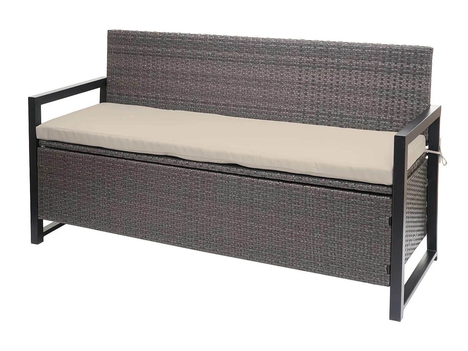 Poly-Rattan 3er Sitzbank MCW-F39, Grau-meliert, Kissen beige
