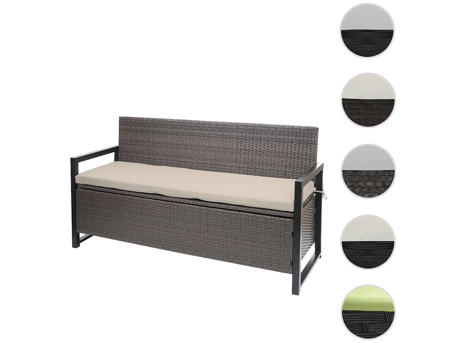 Poly-Rattan 3er Sitzbank MCW-F39, Grau-meliert, Kissen beige