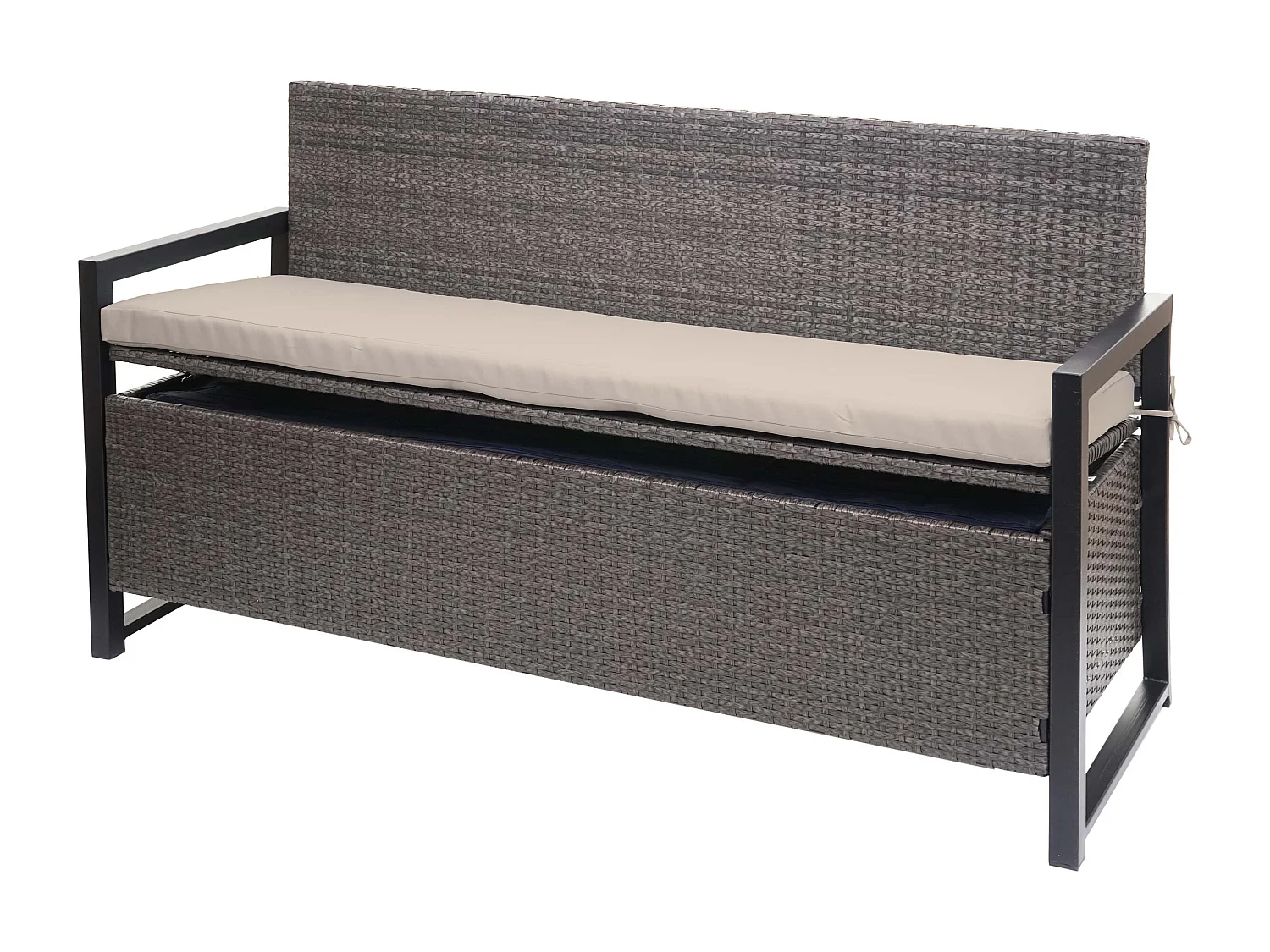 Polyrotan 3-zitsbank MCW-F39,  grijs-gemêleerd, kussens beige