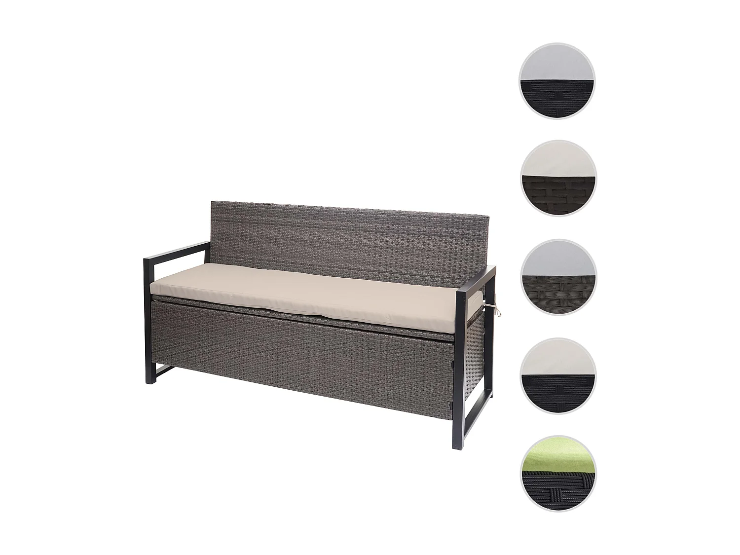 Polyrotan 3-zitsbank MCW-F39,  grijs-gemêleerd, kussens beige