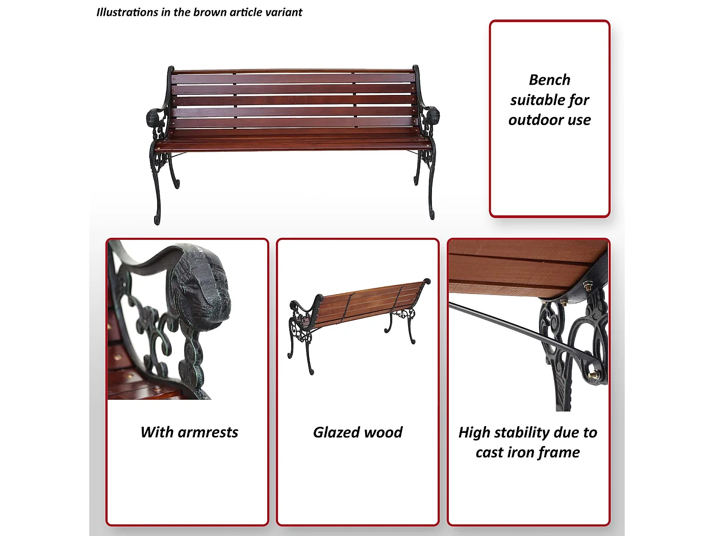 Ławka ogrodowa MCW-F98,  jasnobrązowa