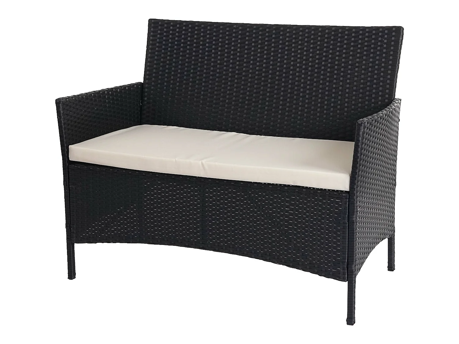 Banc de jardin en poly rotin Hamar,  anthracite, coussin crème