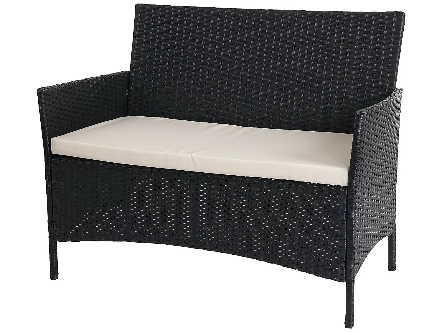 Banc de jardin en poly rotin Hamar,  anthracite, coussin crème
