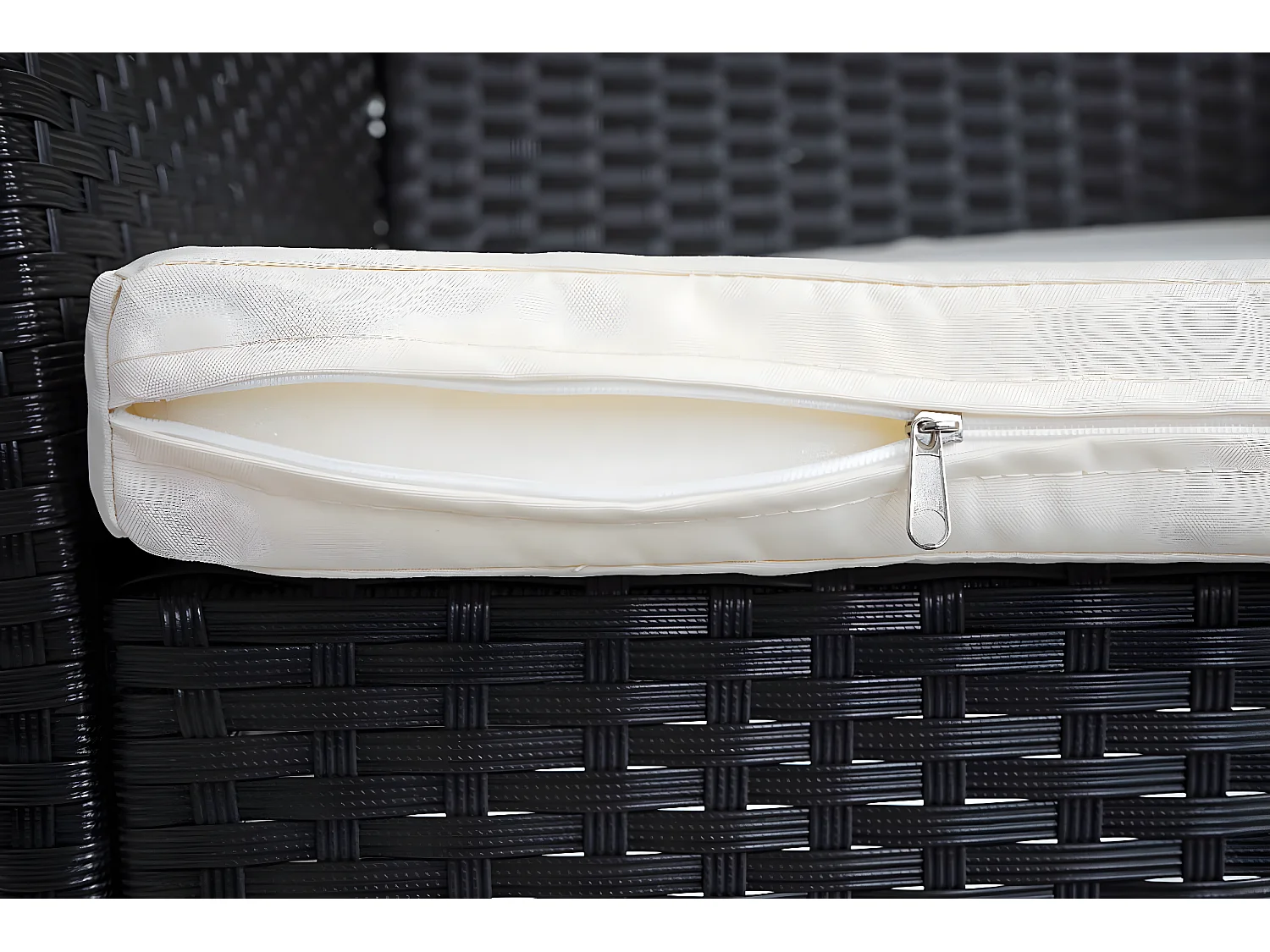 Banc de jardin en poly rotin Hamar,  anthracite, coussin crème