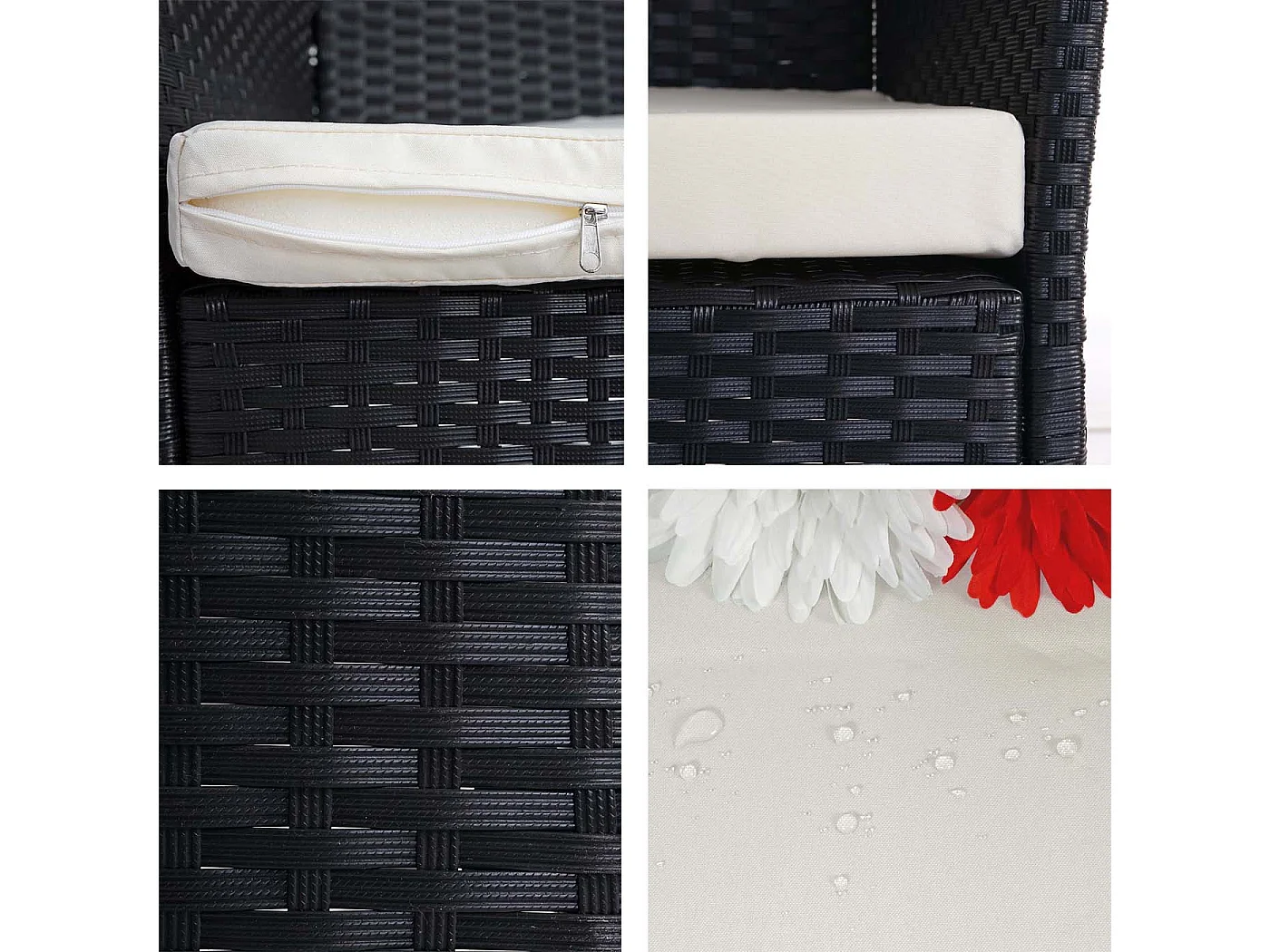 Banc de jardin en poly rotin Hamar,  anthracite, coussin crème