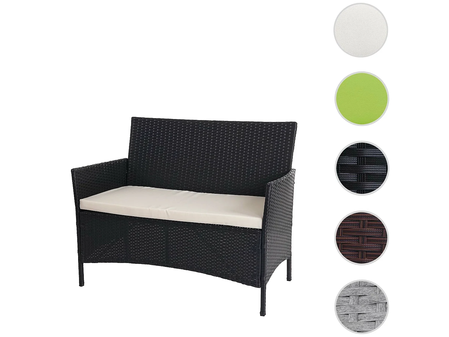 Banc de jardin en poly rotin Hamar,  anthracite, coussin crème