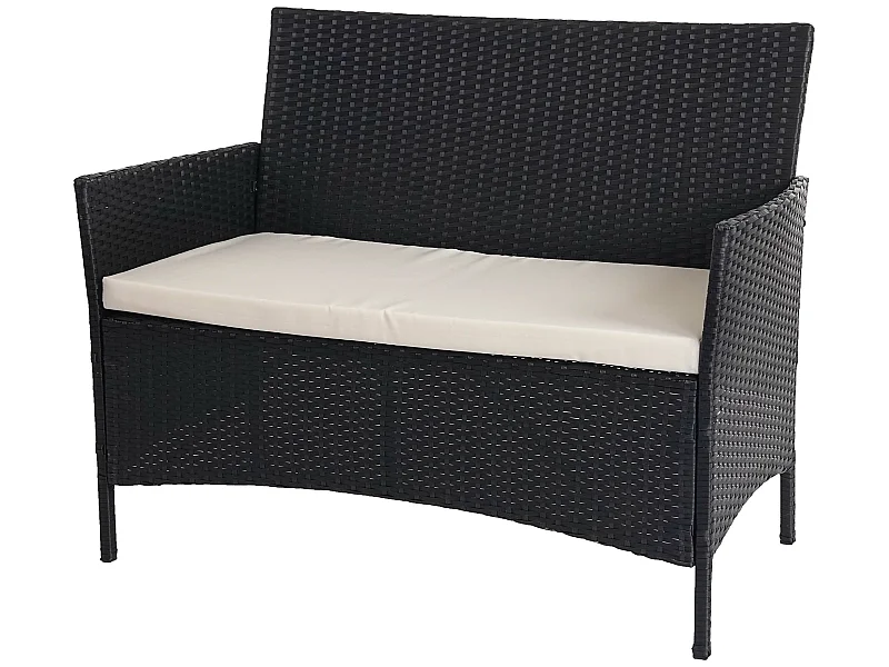 Banc de jardin en poly rotin Hamar,  anthracite, coussin crème