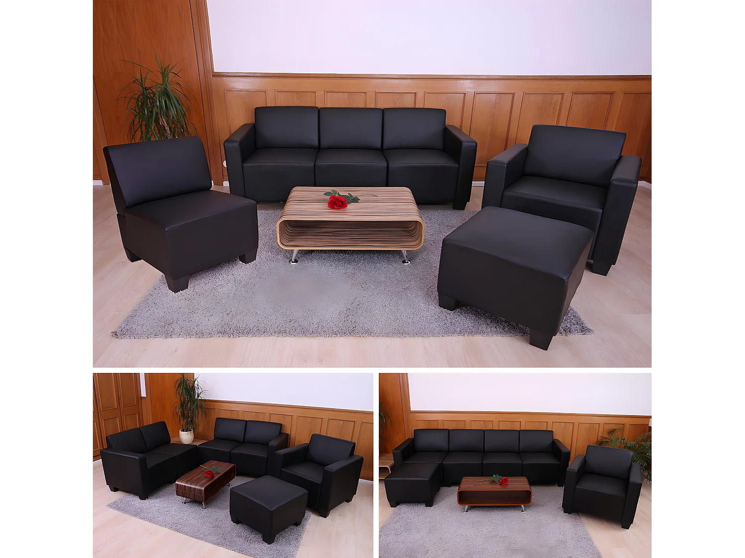 Conjunto de sofás Moncalieri (4 peças),  preto